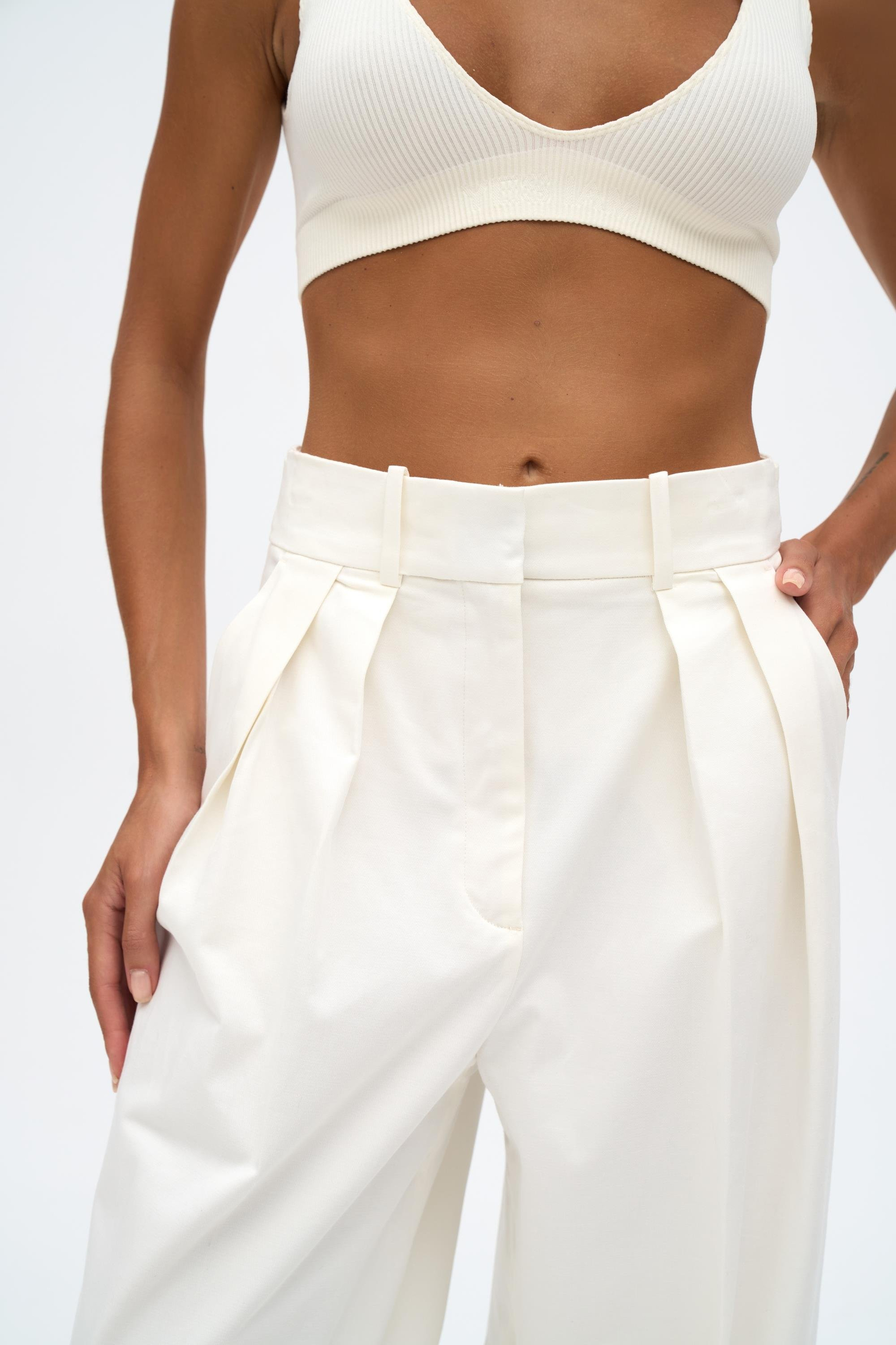 Amara Kemer Detay Ekru Palazzo Pantolon