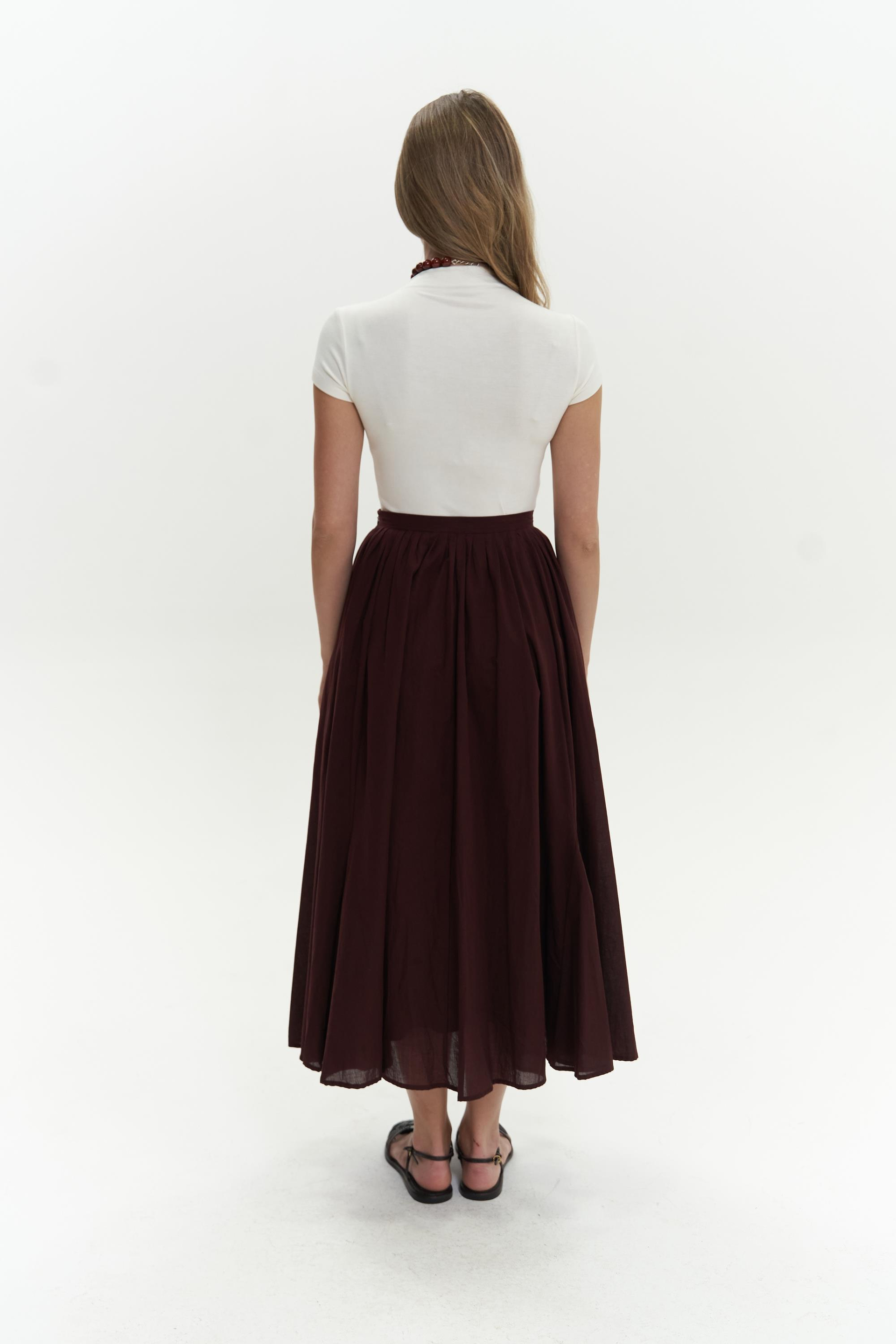 Amaya Pleated Burgundy Midi Skirt