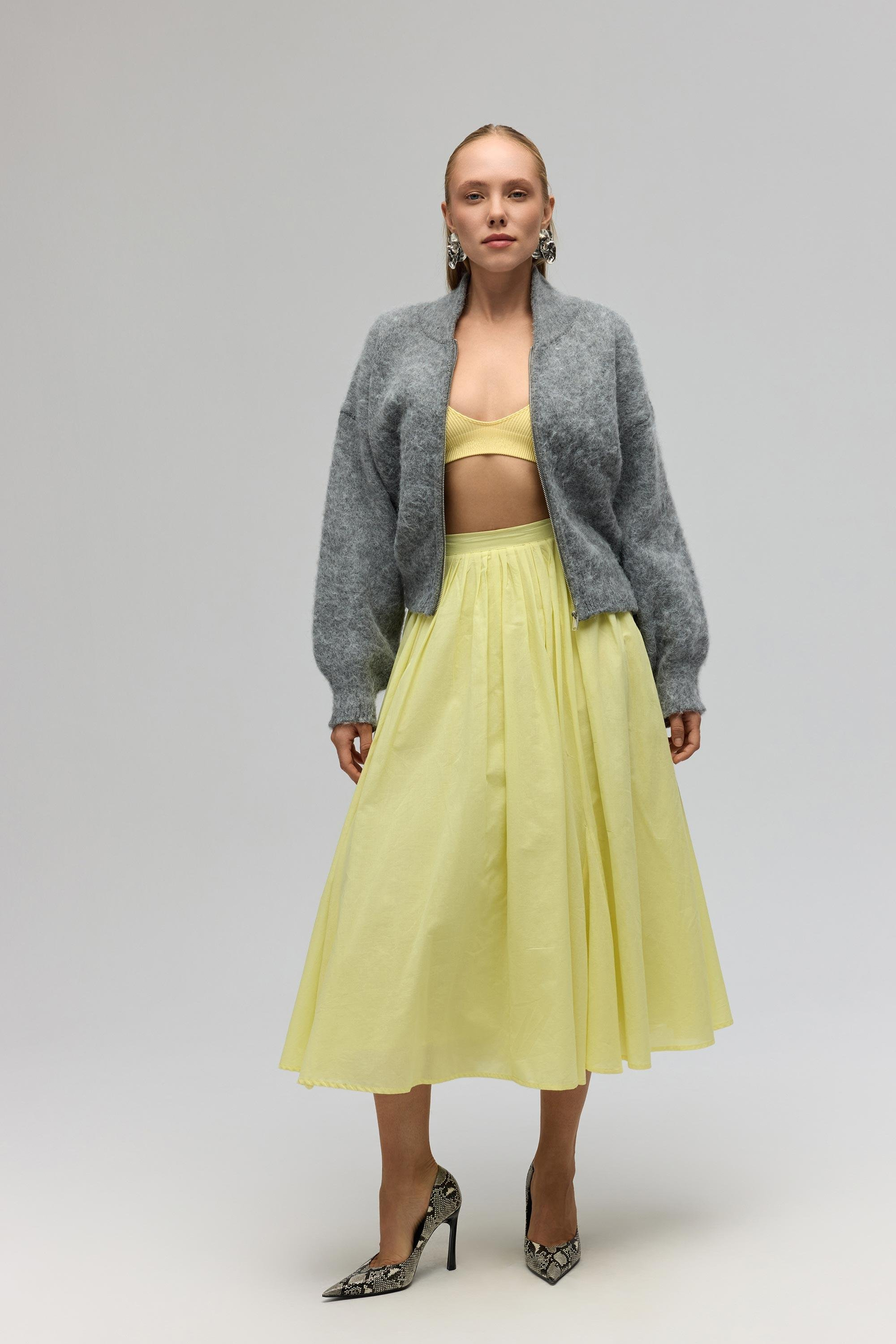 Amaya Ankle-Length Pleated Yellow Skirt