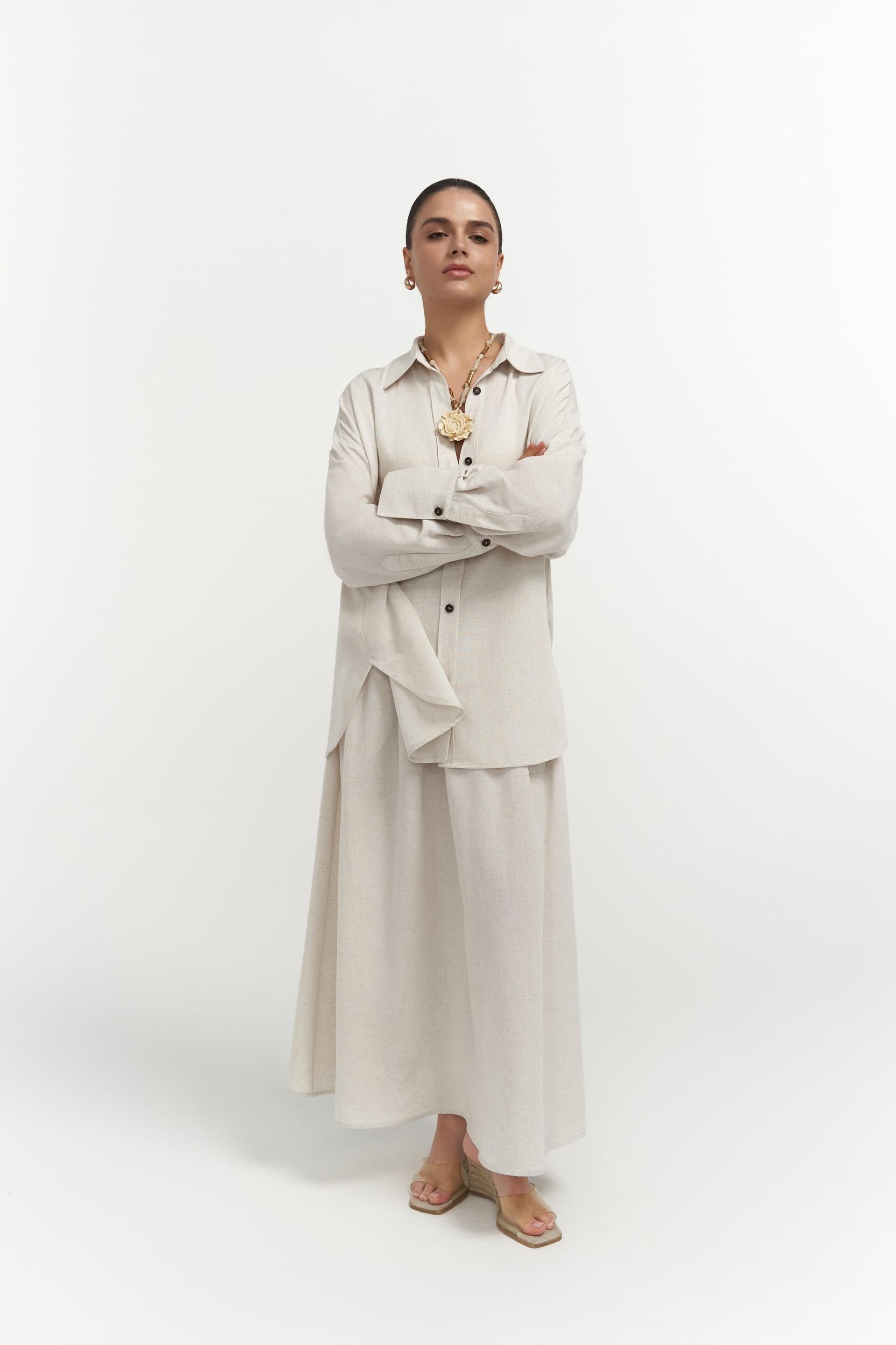 Ambra Bej Gömlek Etek Takım