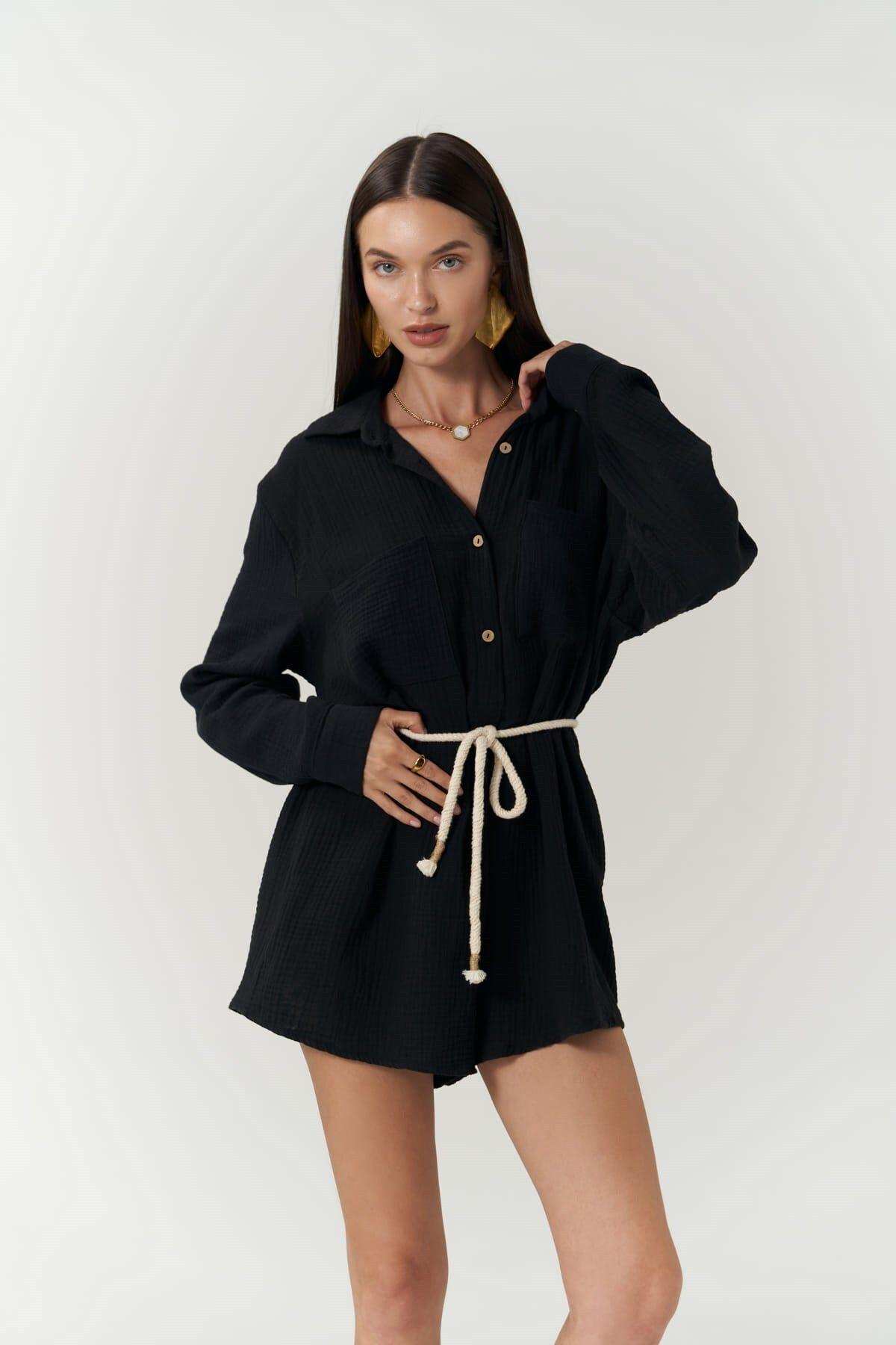 Bohemai Anetta Black Muslin Short Jumpsuit