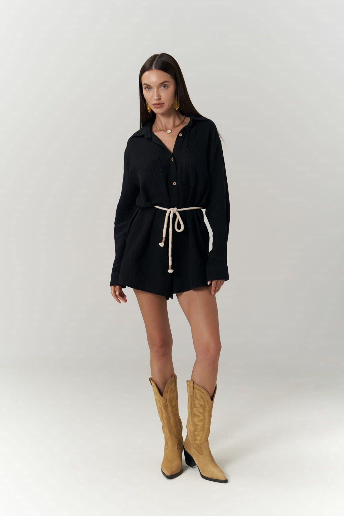 Bohemai Anetta Black Muslin Short Jumpsuit