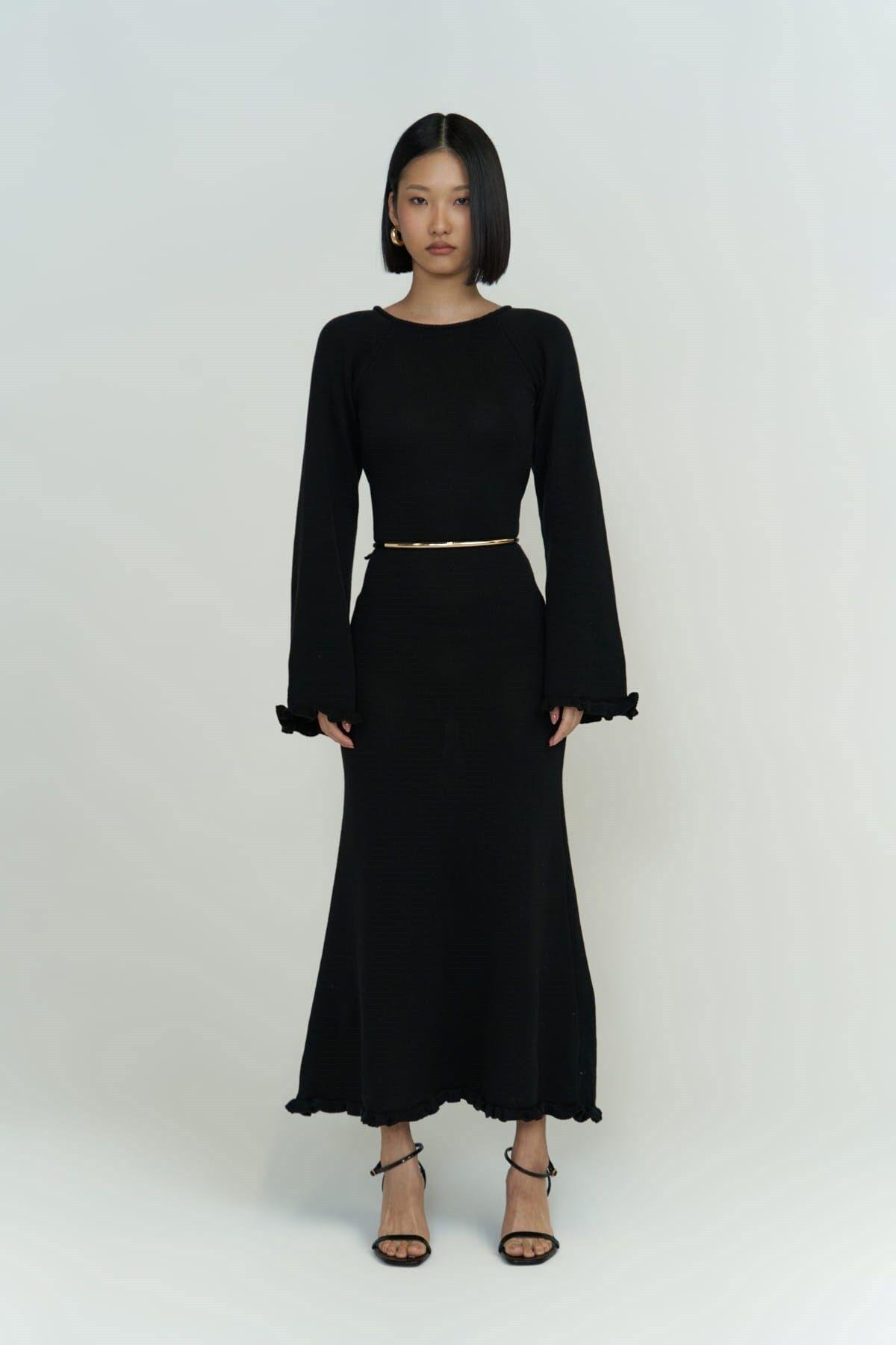 Angela Low Back Black Knit Dress