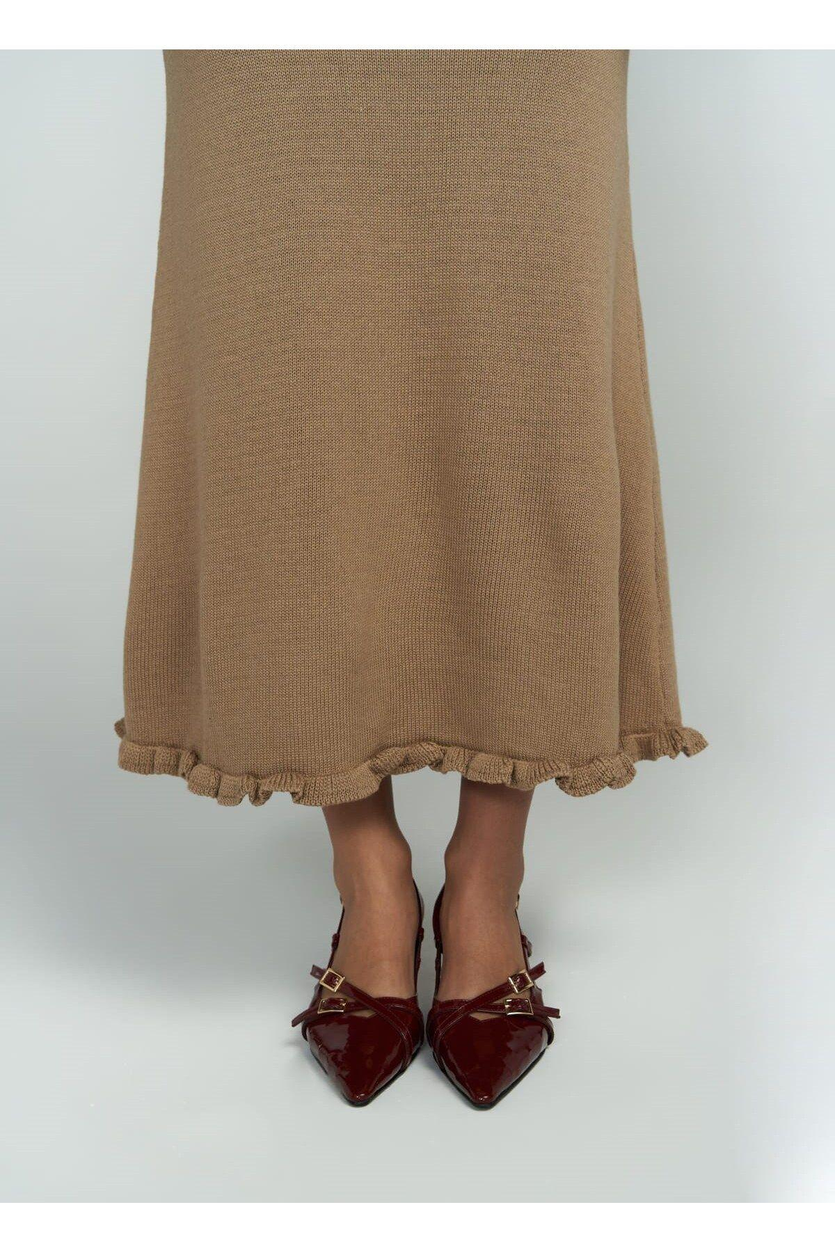 Angela Low Back Light Brown Knit Dress