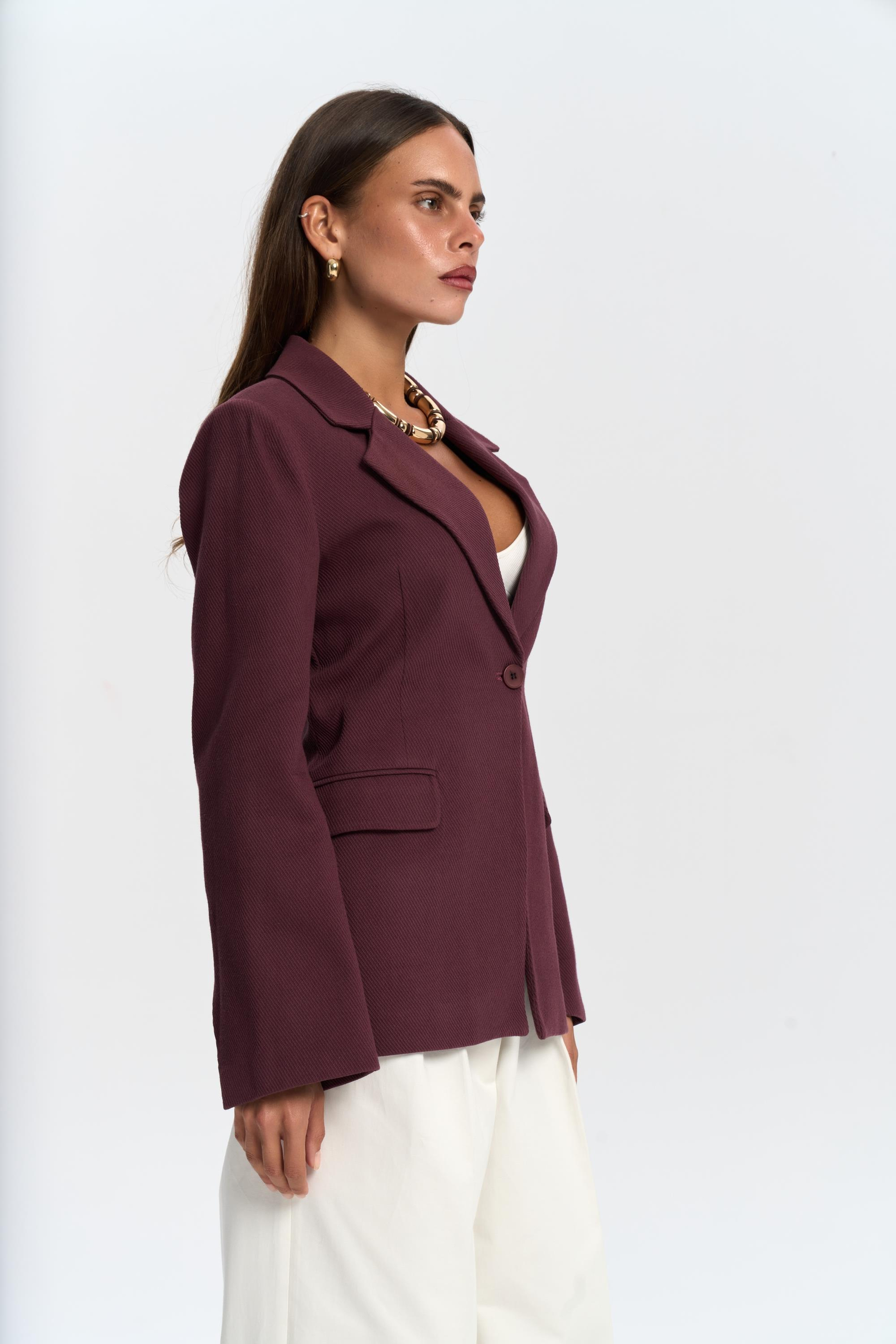 Anisah Waist-Fitted Burgundy Blazer