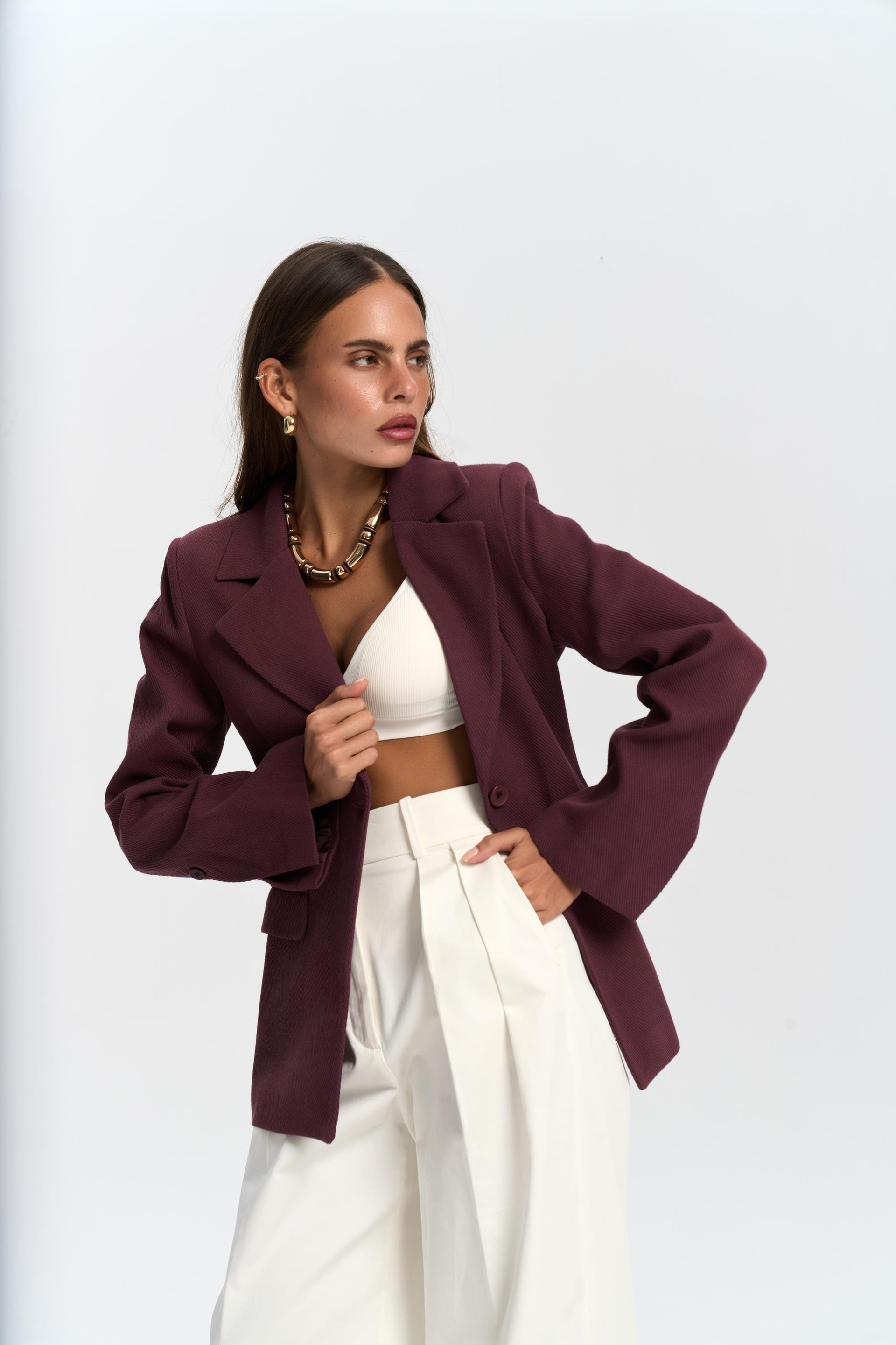 Anisah Waist-Fitted Burgundy Blazer