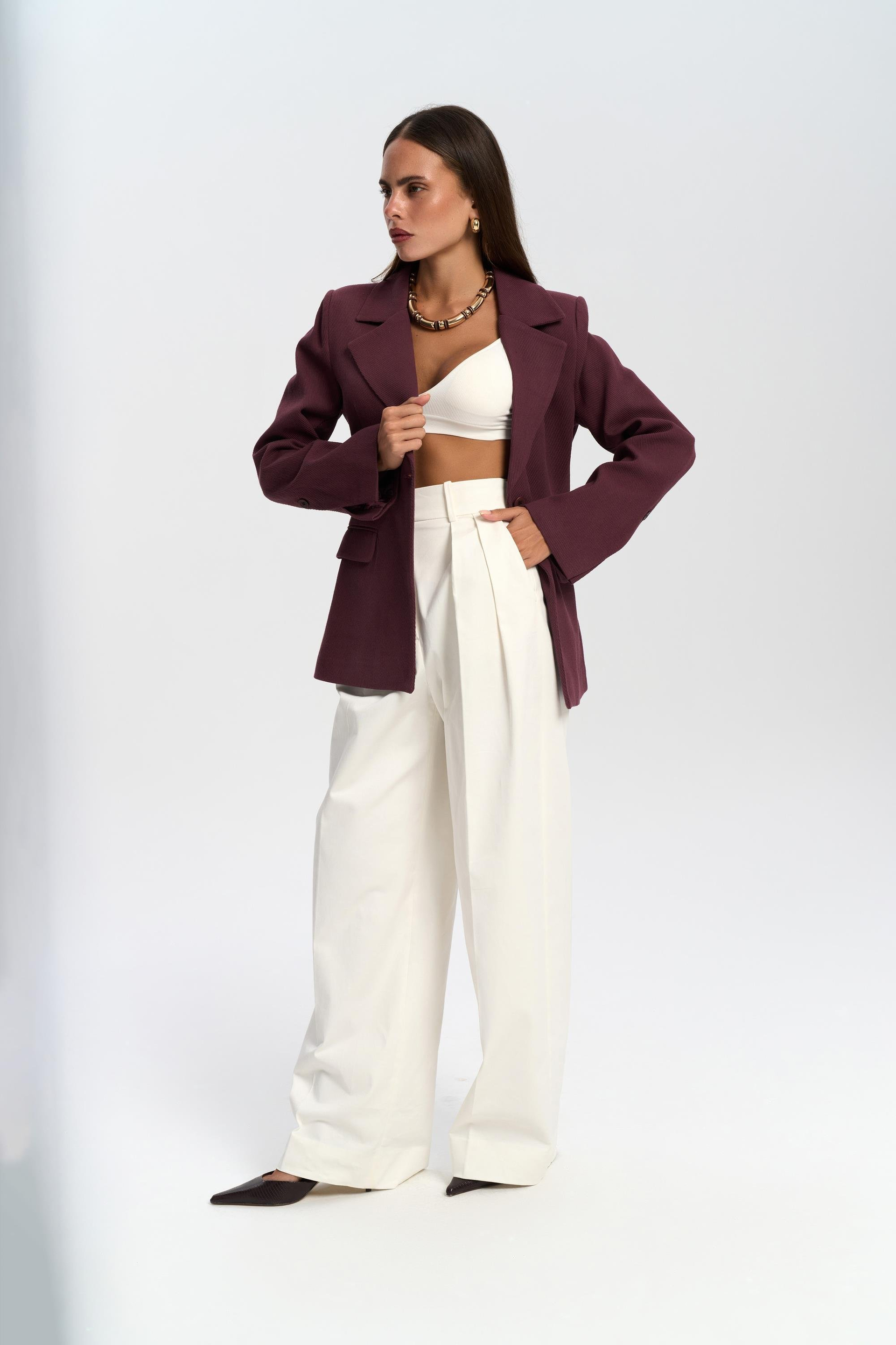 Anisah Waist-Fitted Burgundy Blazer