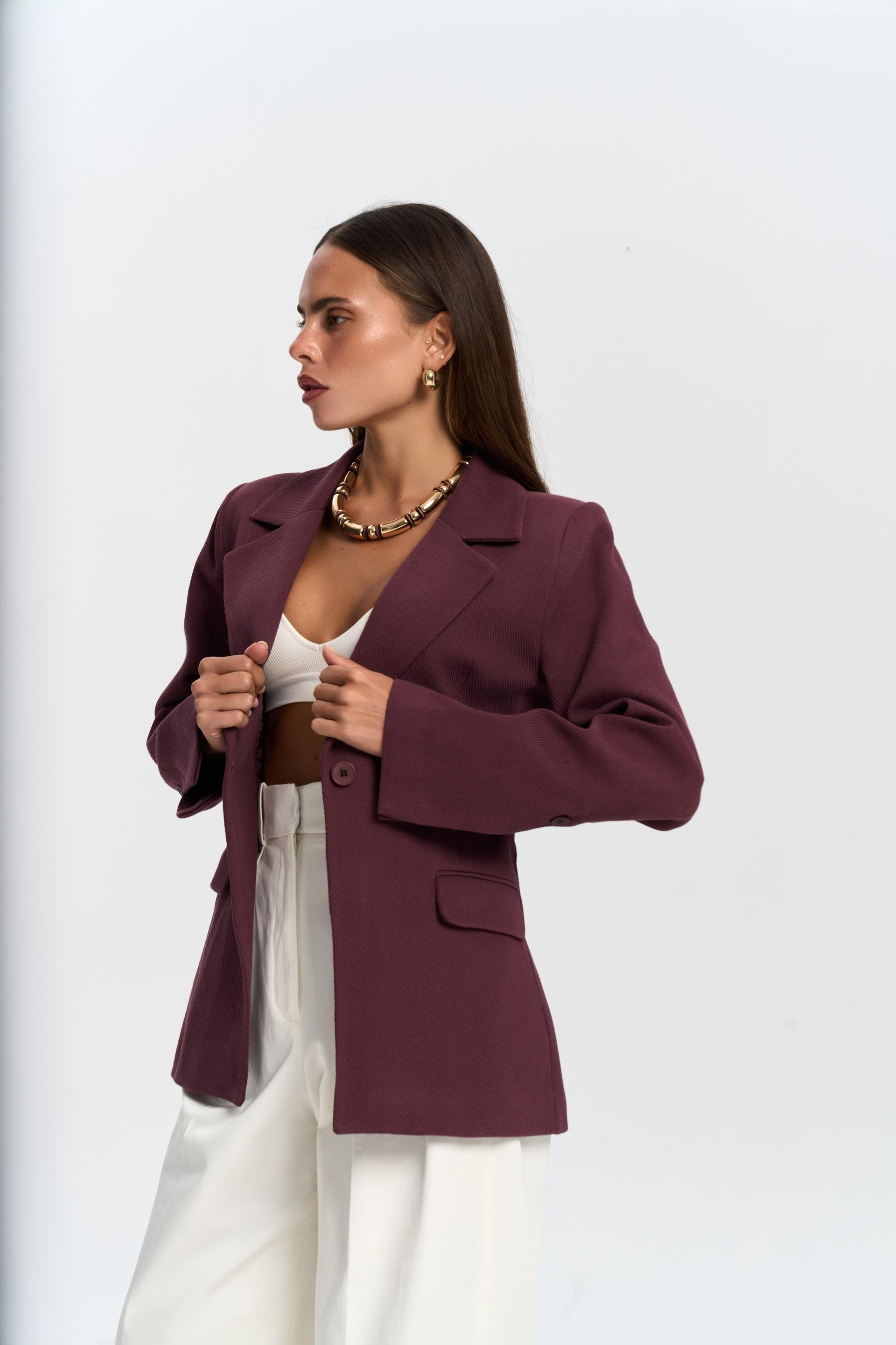 Anisah Waist-Fitted Burgundy Blazer