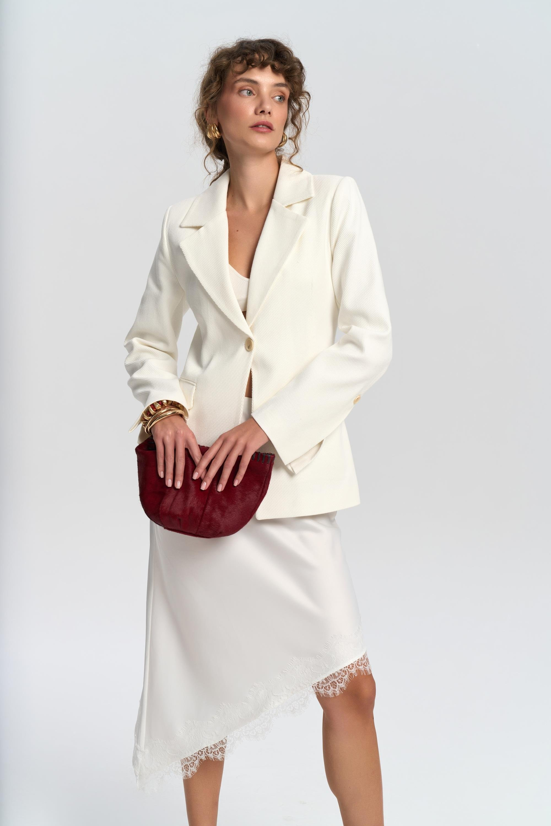 Anisah Belden Oturmalı Ekru Blazer