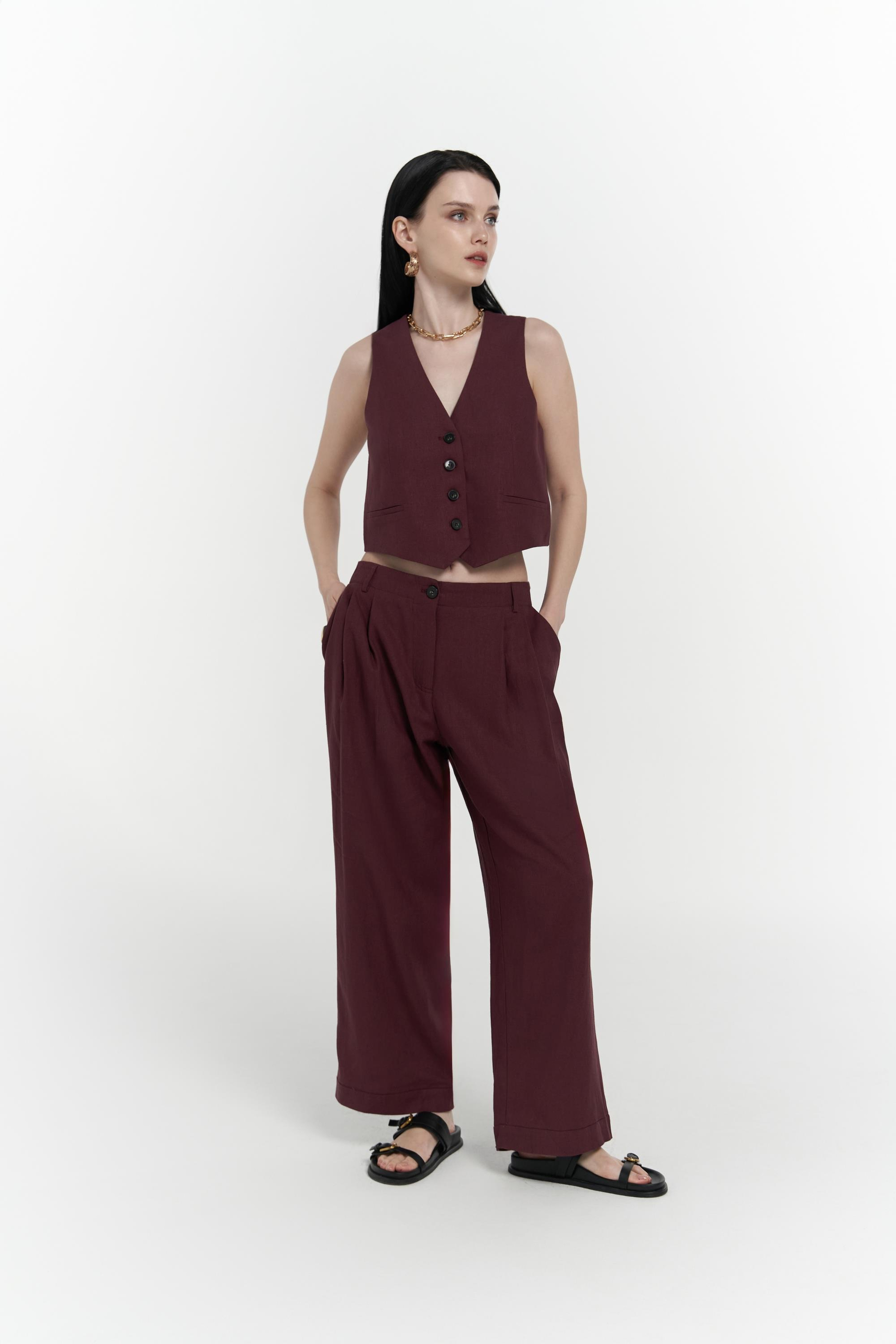 Anka Keten Bordo Yelek Pantolon Takım