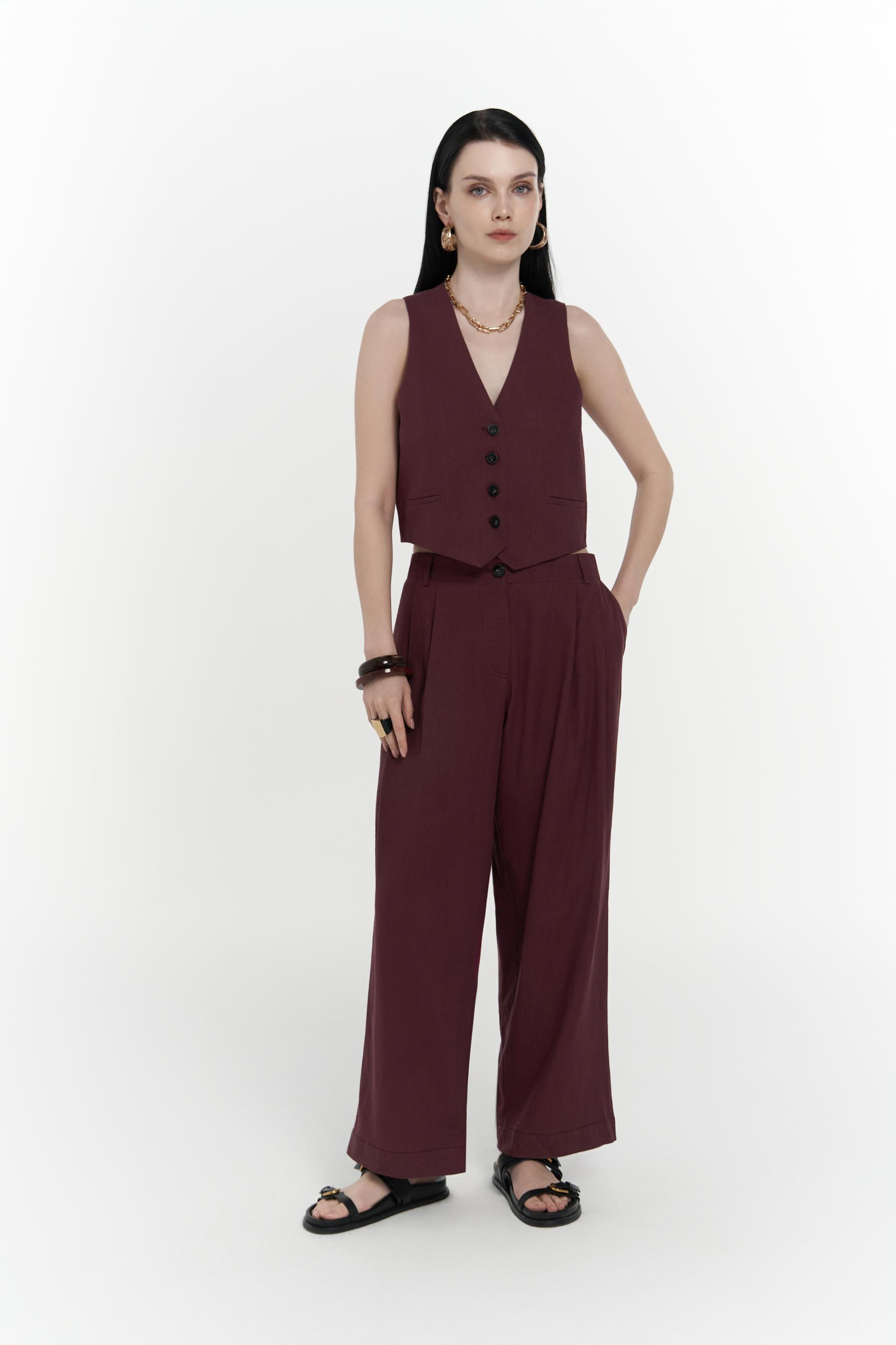 Anka Keten Bordo Yelek Pantolon Takım
