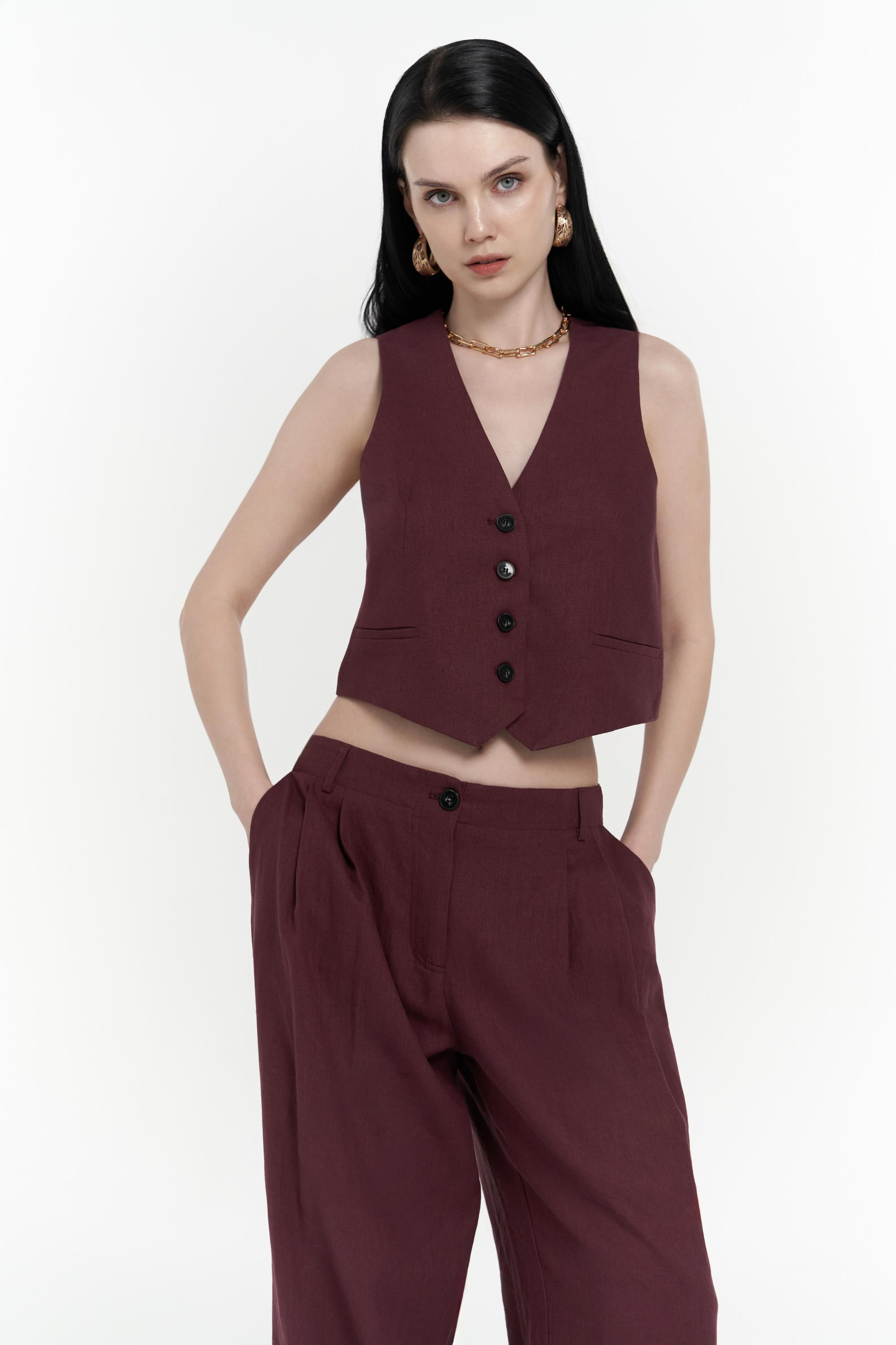 Anka Keten Bordo Yelek Pantolon Takım