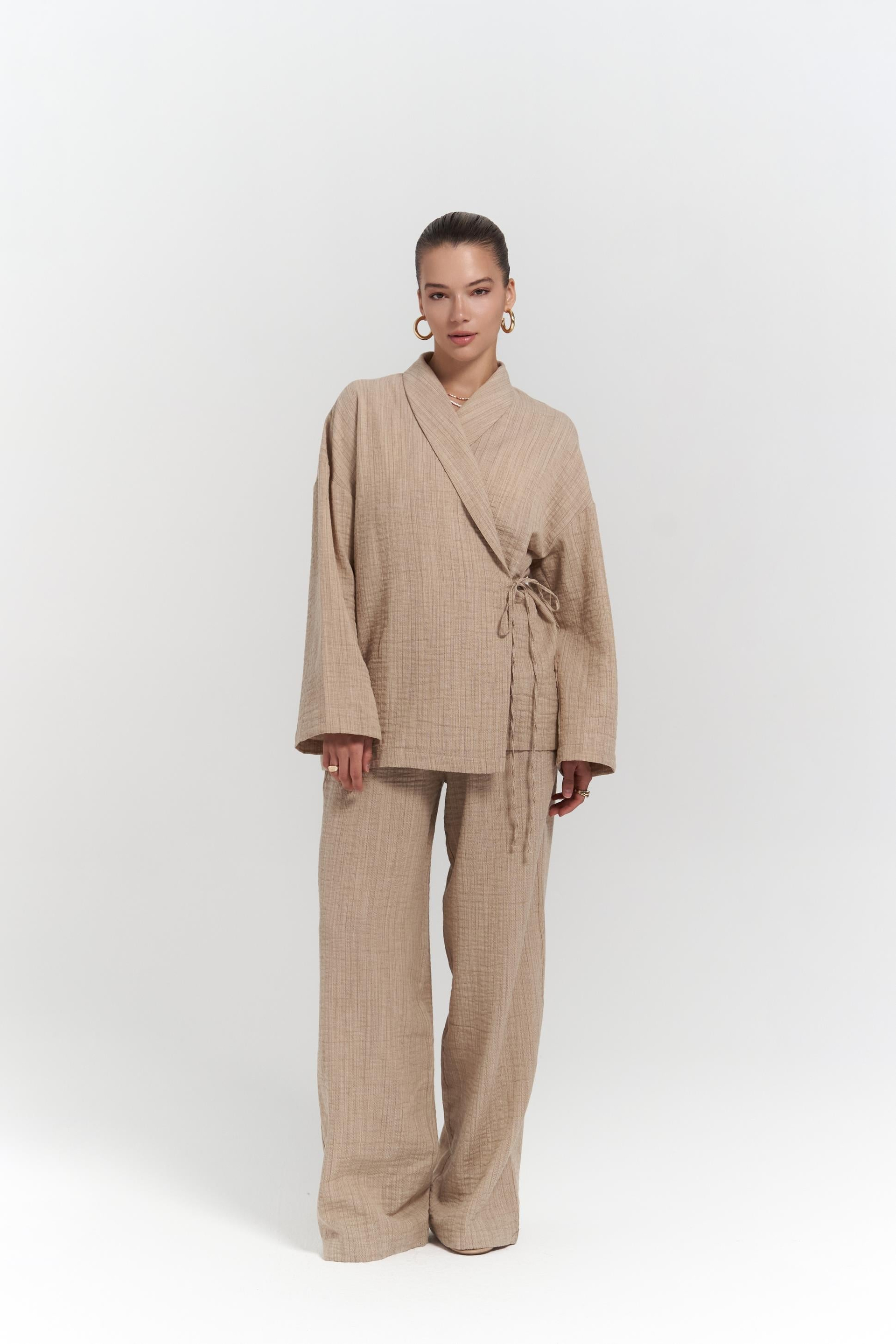 Anya Bej Kimono Pantolon Takım