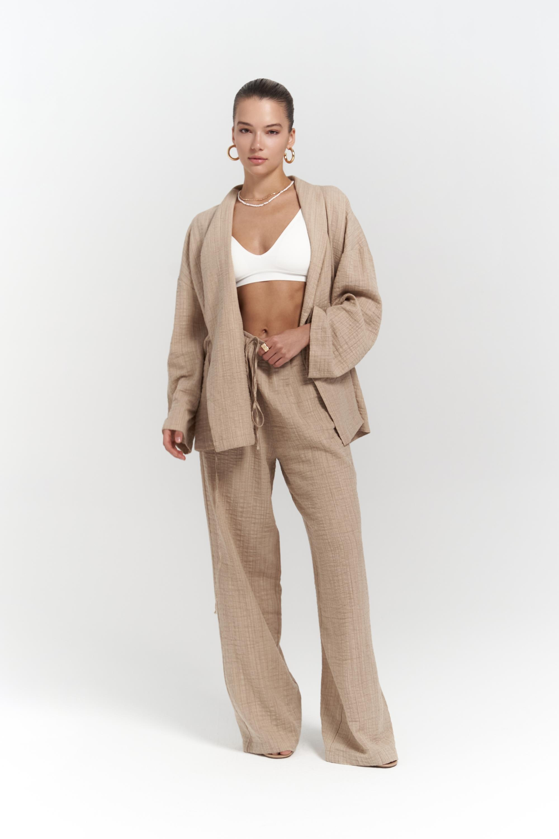 Anya Bej Kimono Pantolon Takım