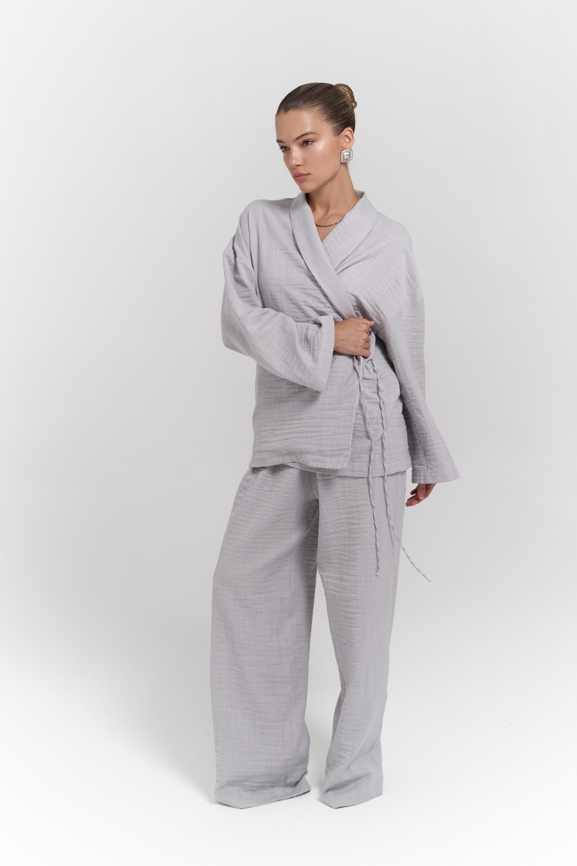 Anya Gri Kimono Pantolon Takım