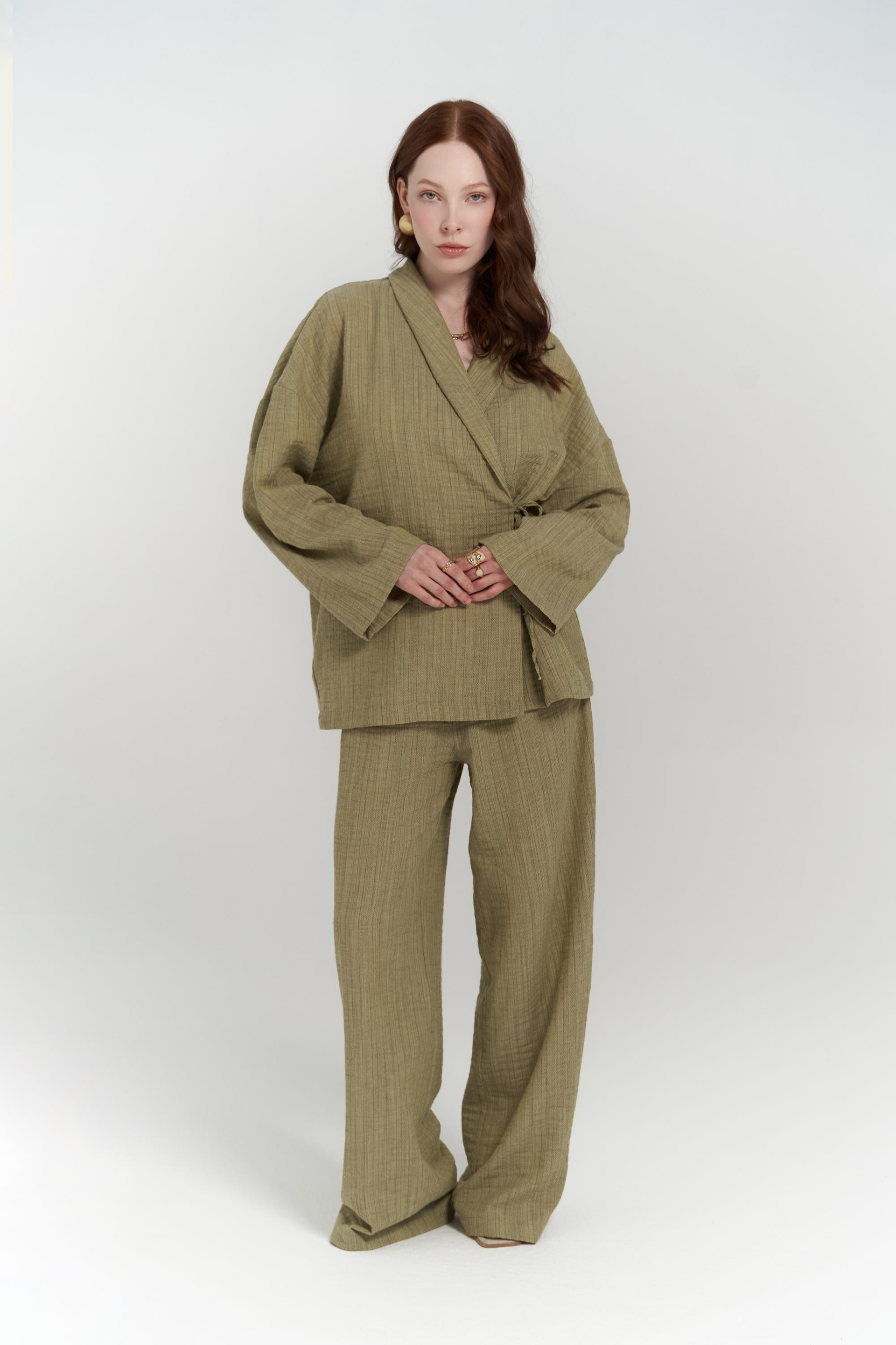 Anya Haki Kimono Pantolon Takım