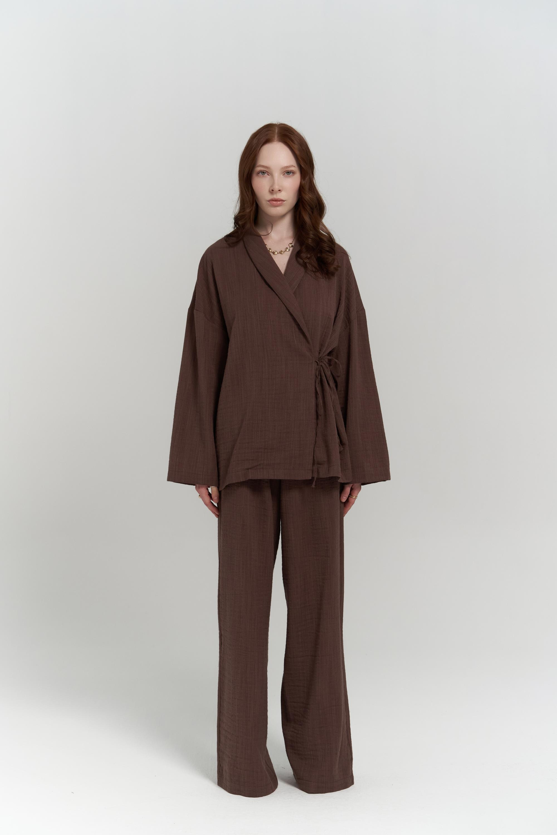 Anya Kahve Kimono Pantolon Takım