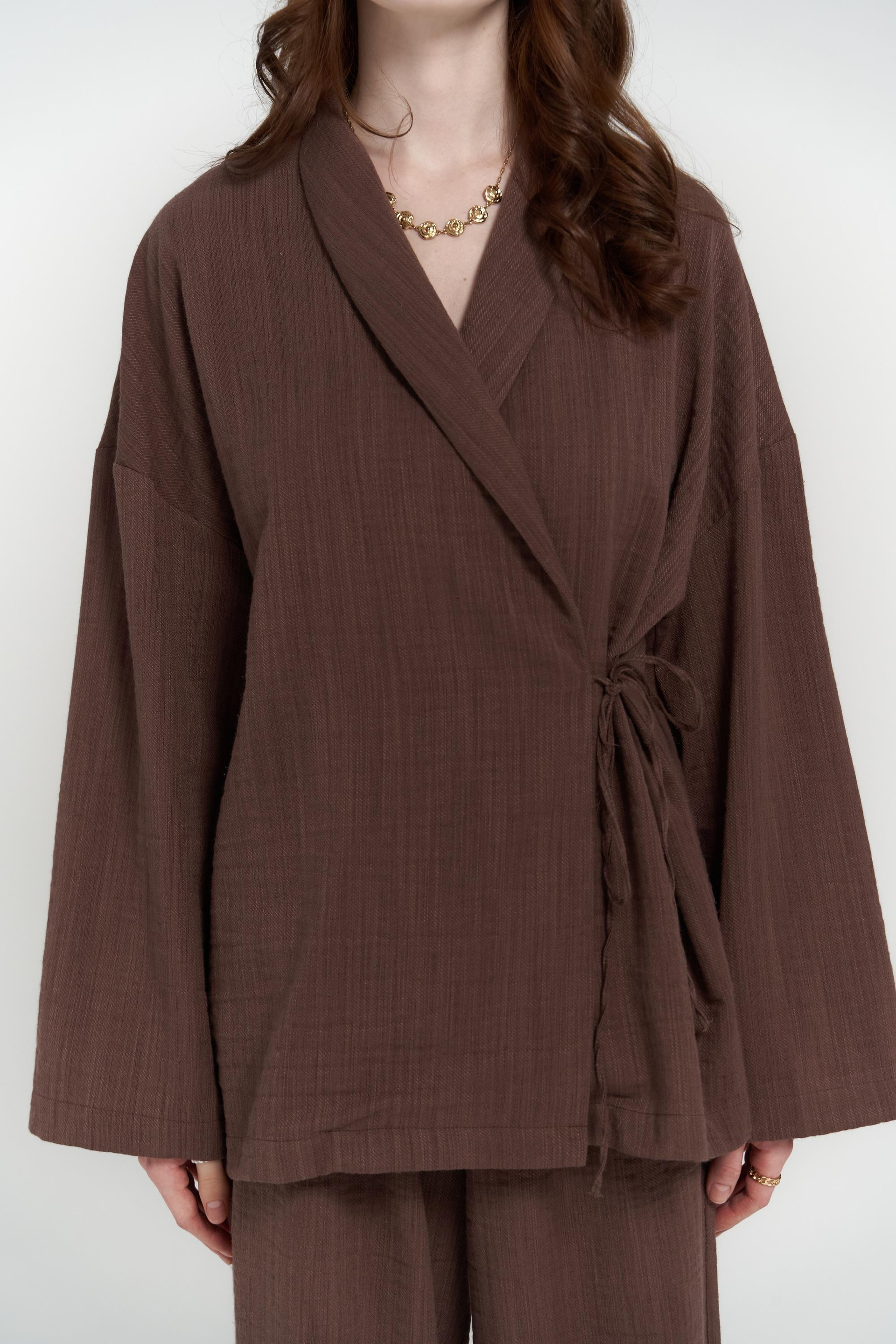 Anya Kahve Kimono Pantolon Takım
