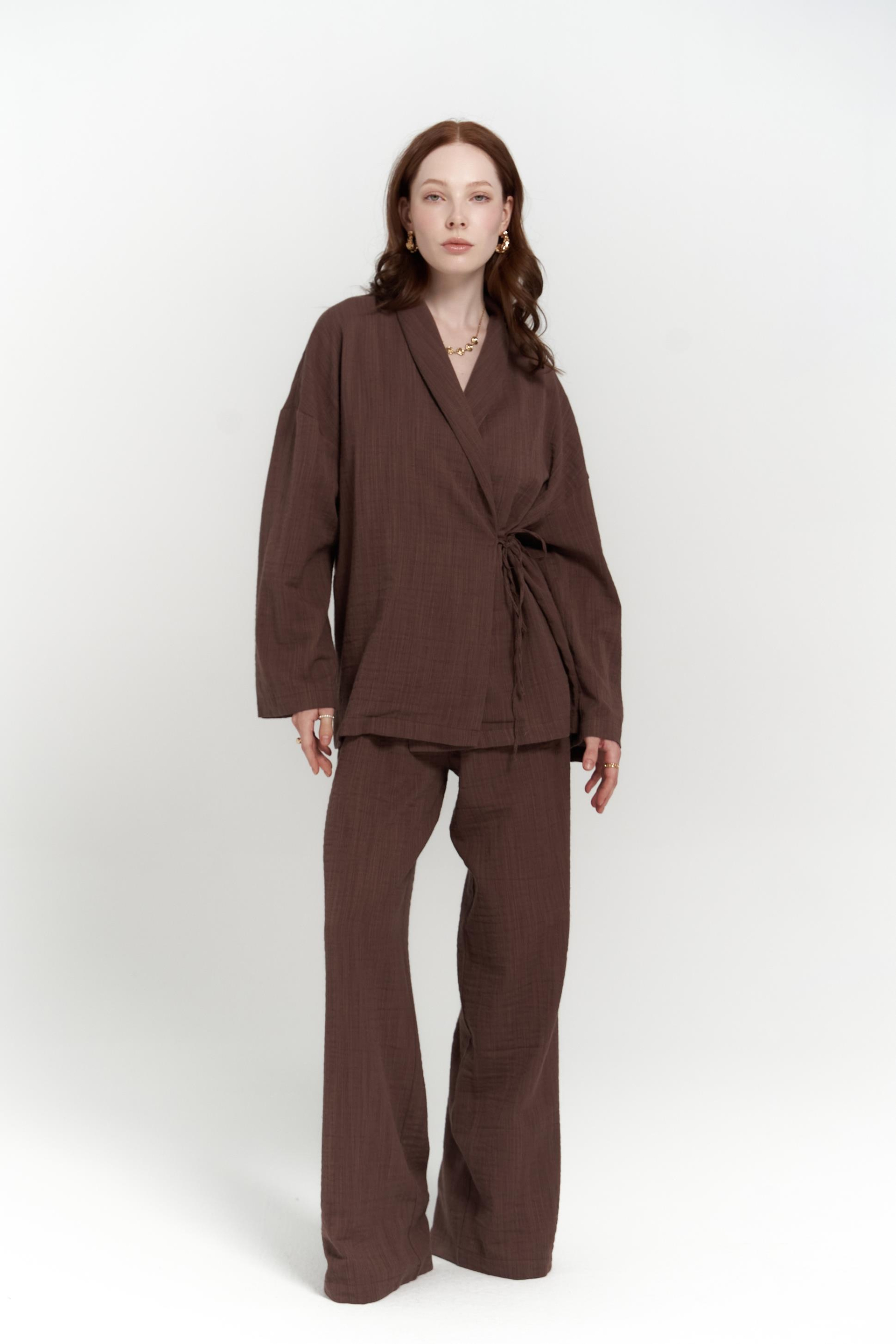 Anya Kahve Kimono Pantolon Takım