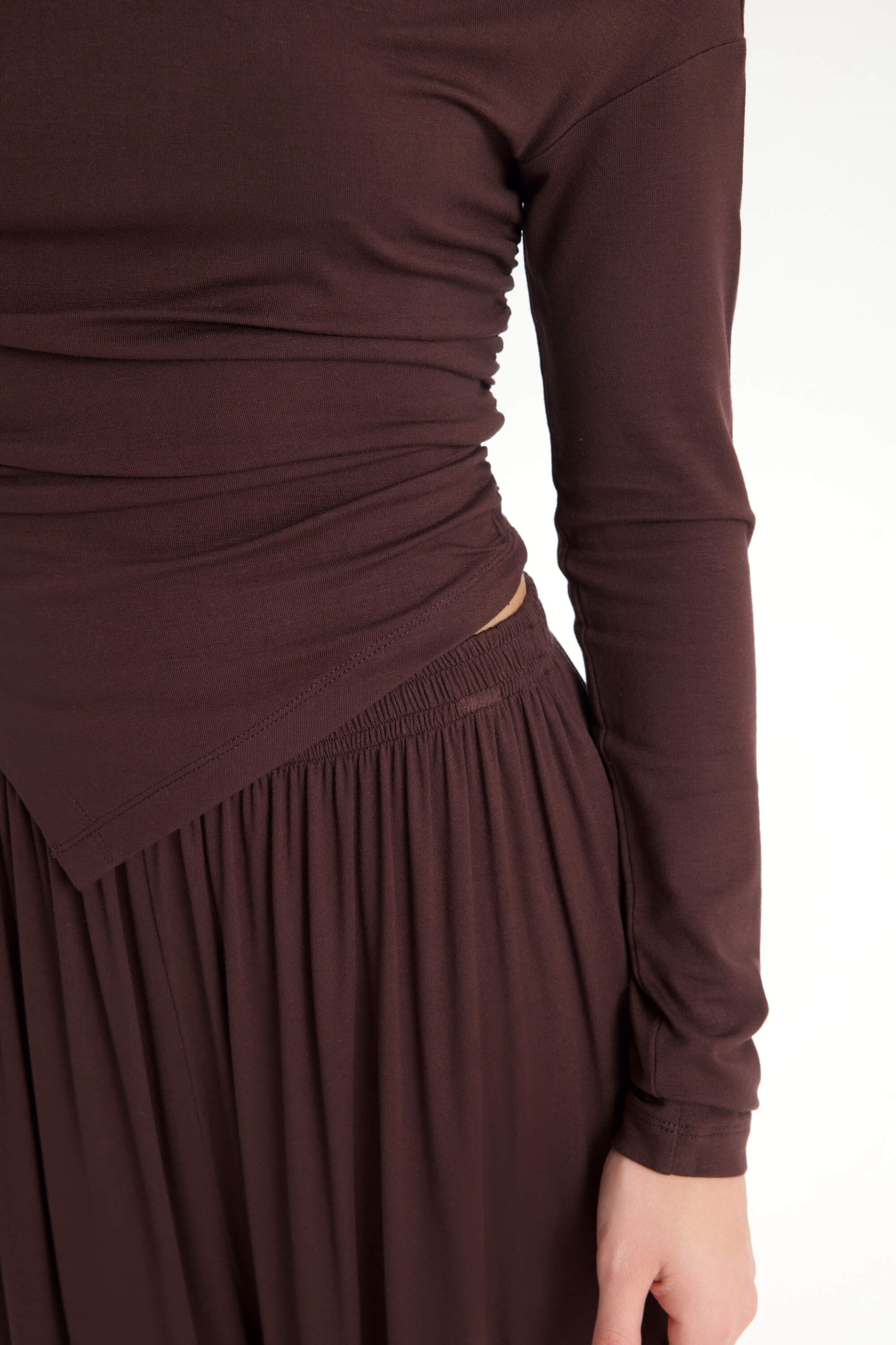 Apolline Üçgen Kesim Kahve Crop Pantolon Takım
