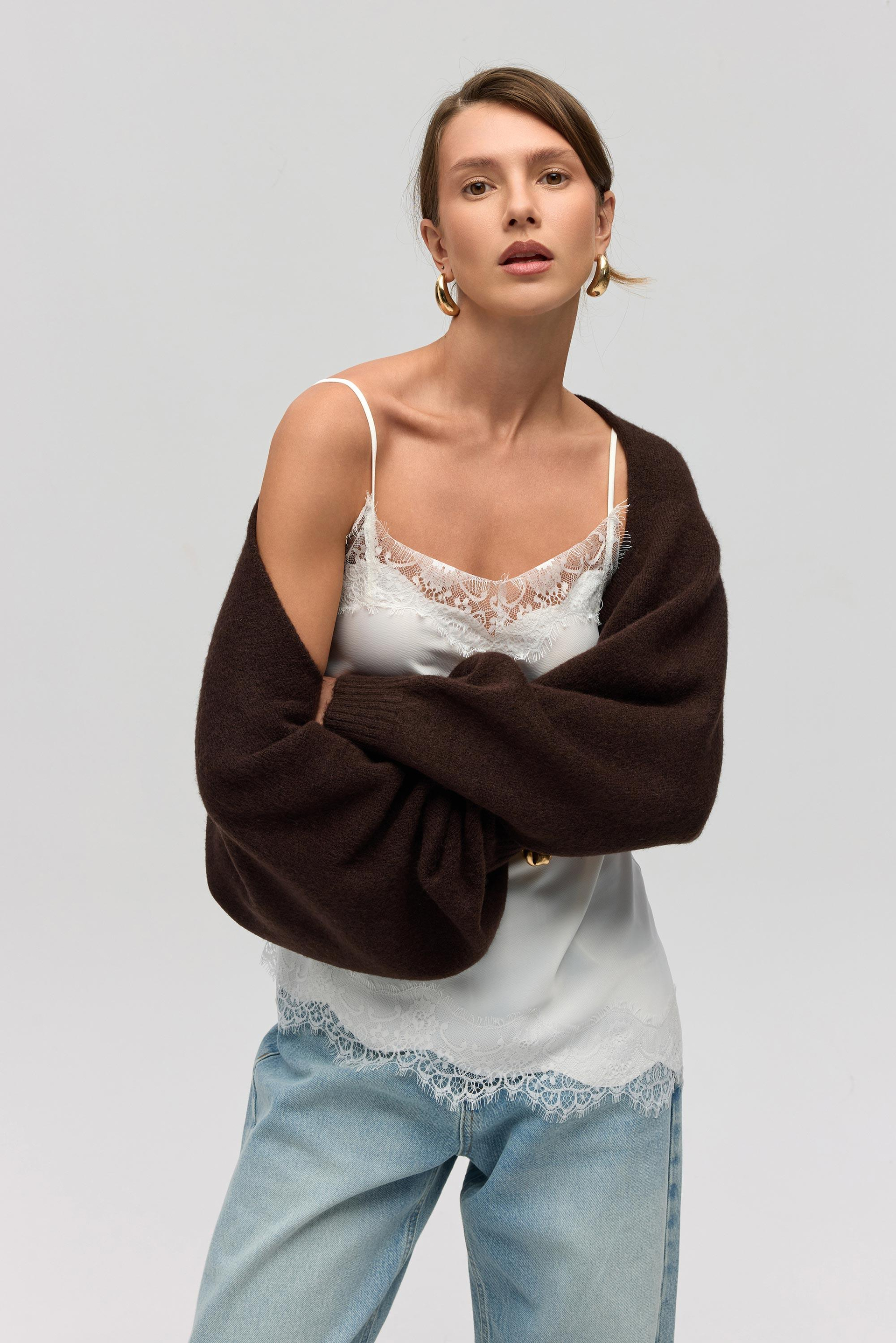 Ardor Uzun Kollu Kahve Triko Bolero