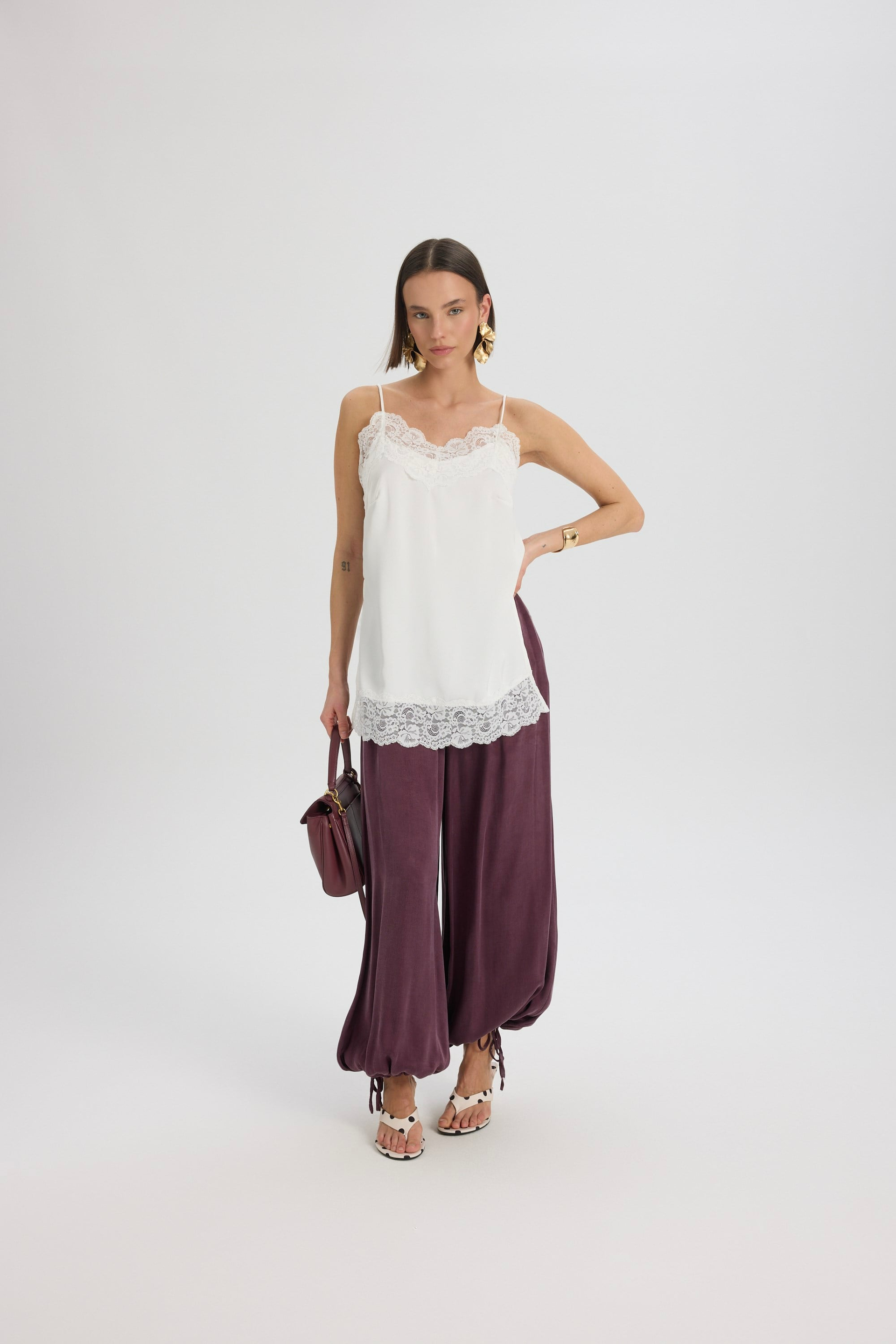 Aria Bordo Şalvar Pantolon