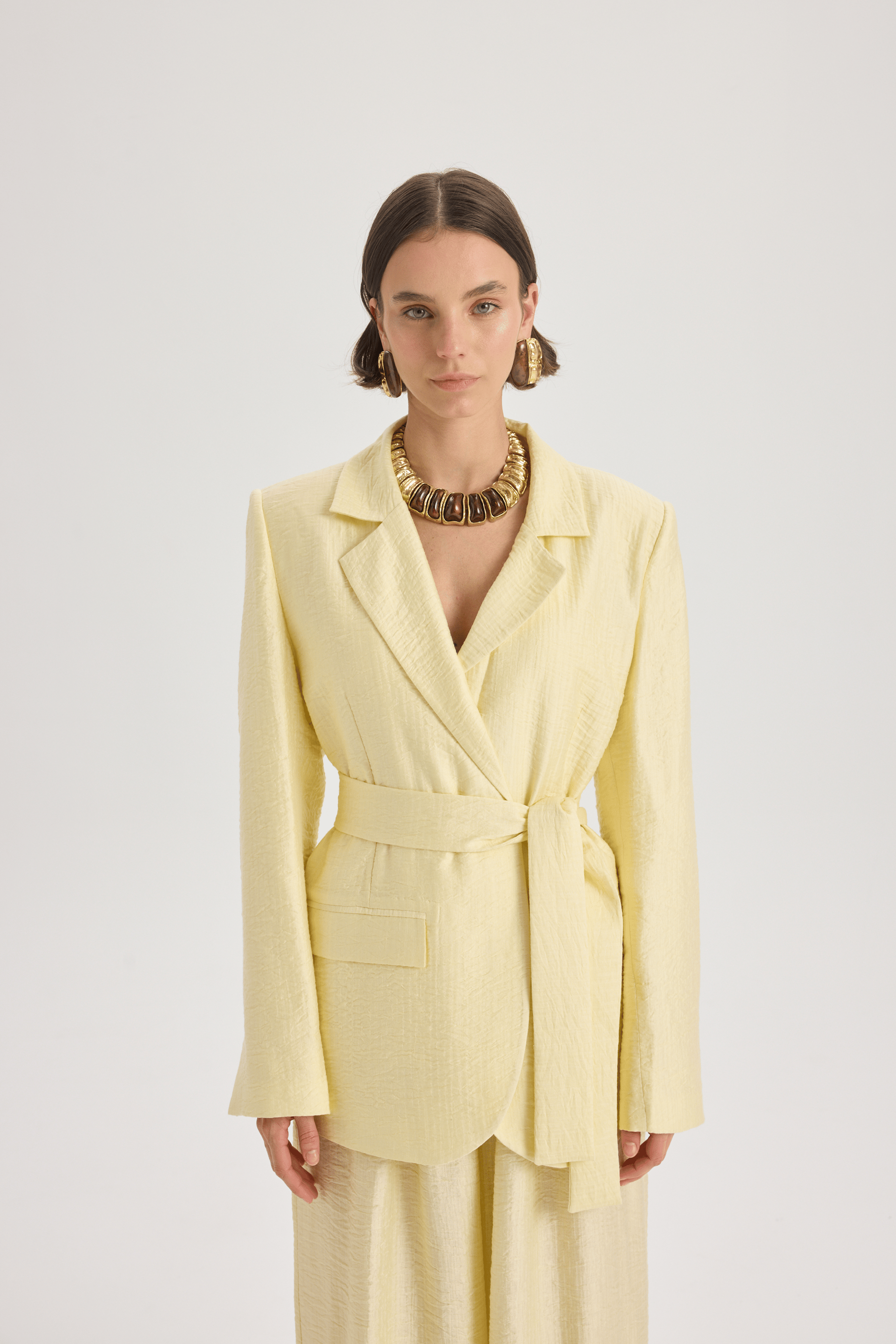 Arisa Kemer Detay Sarı Blazer Ceket 