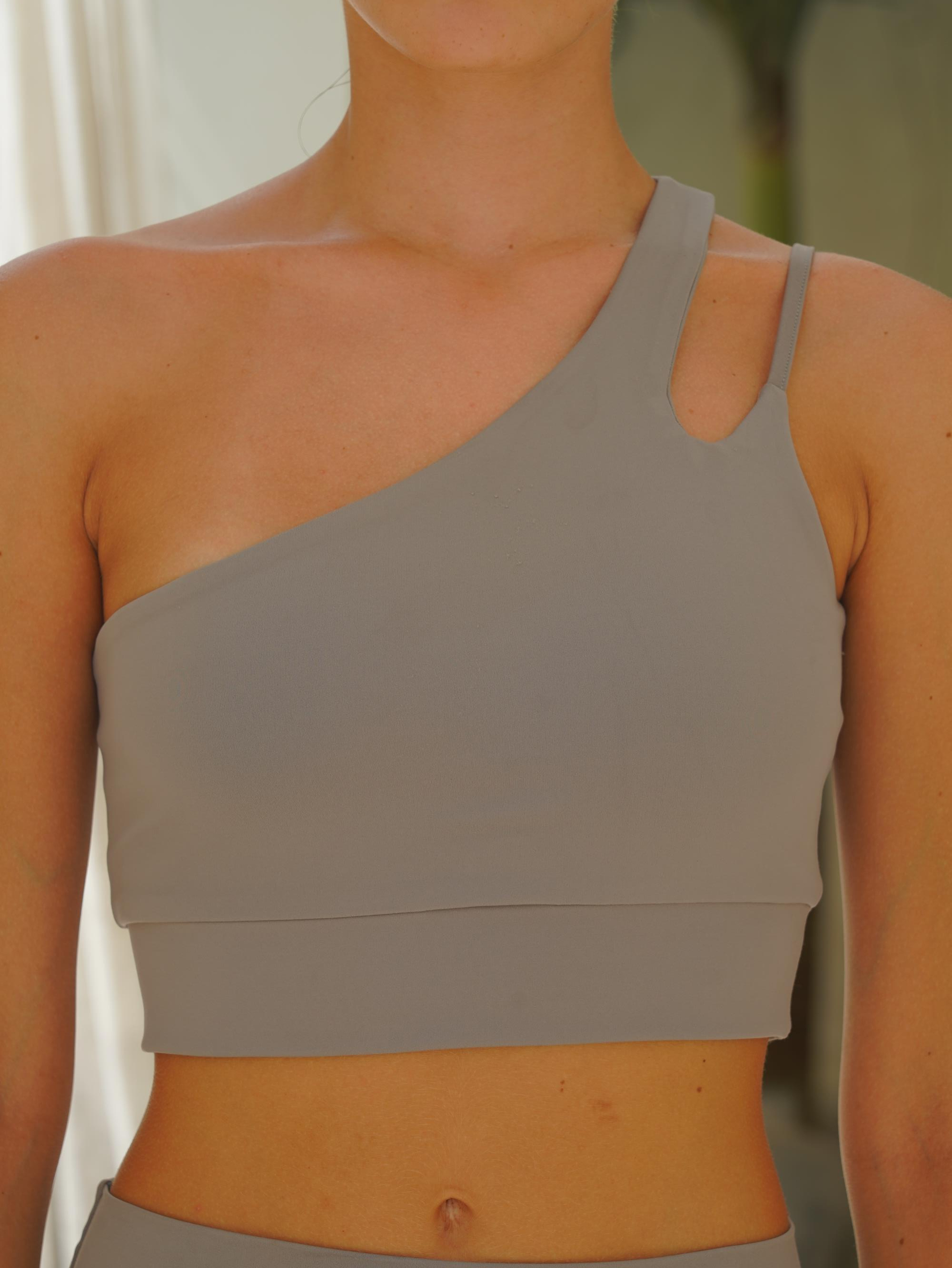 Asana Omuz Detay Spor Gri Crop