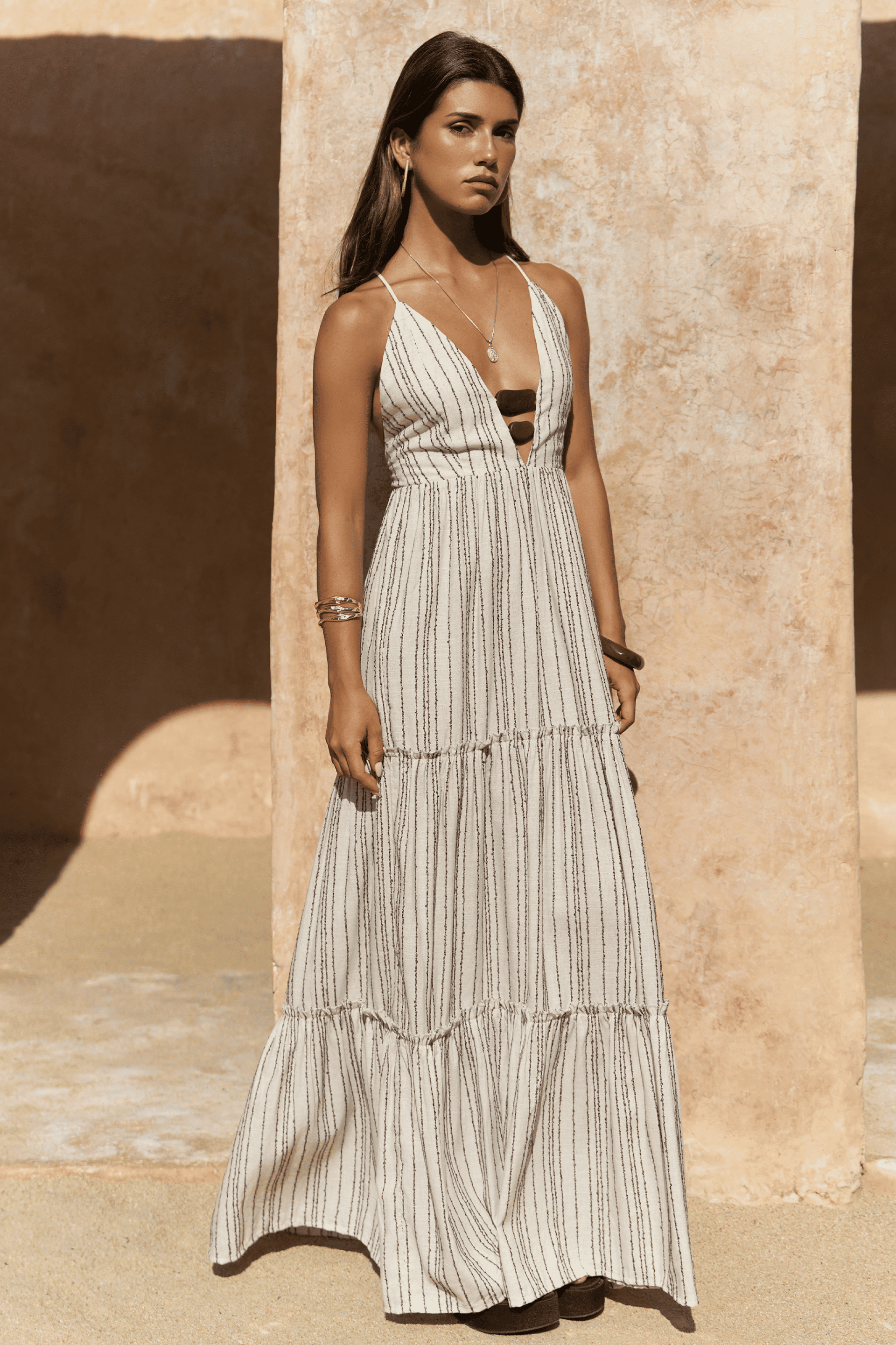 Asman Boncuk Detay Kahve Elbise