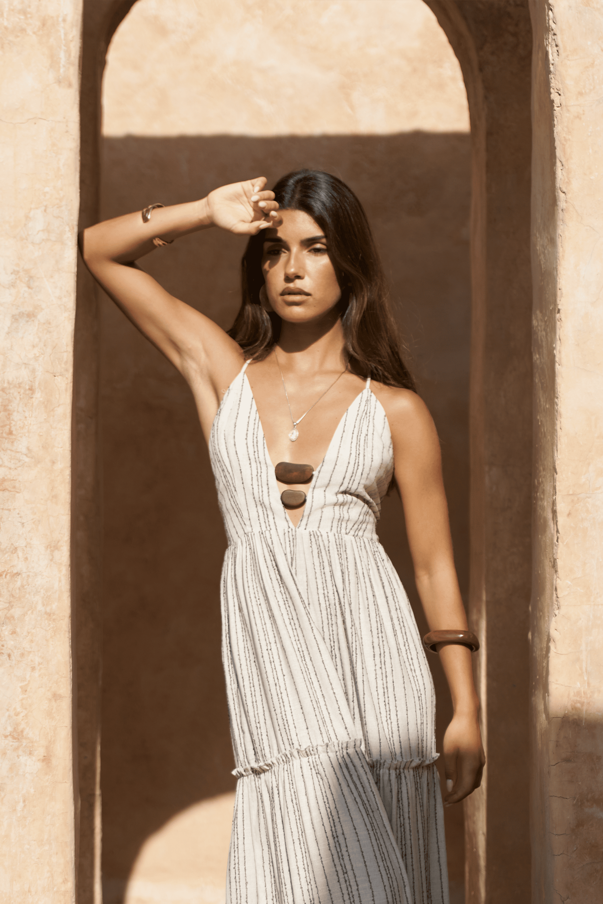 Asman Boncuk Detay Kahve Elbise