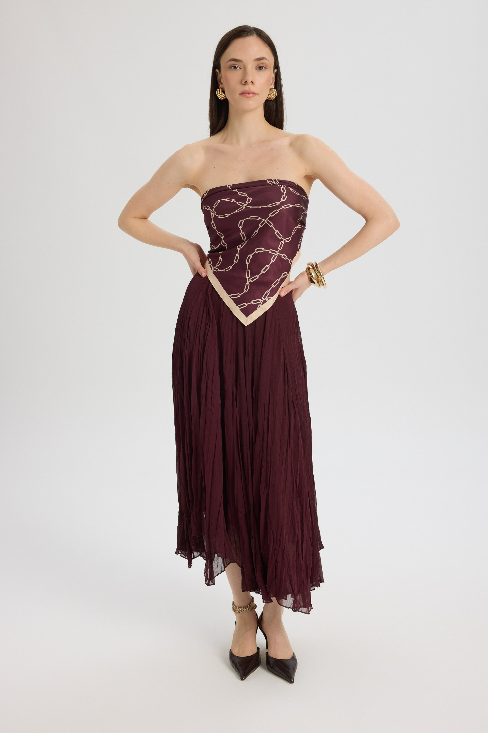 Assa Burgundy Pleated Skirt