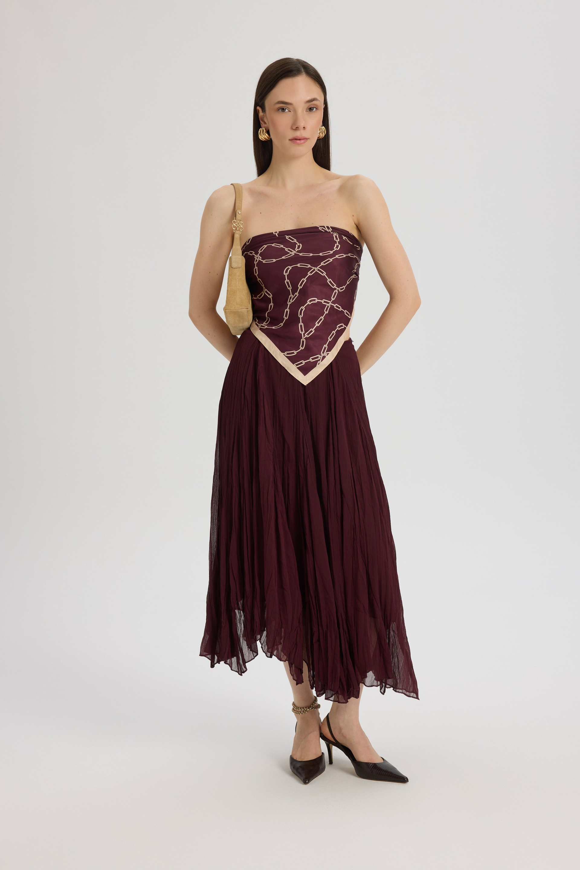 Assa Burgundy Pleated Skirt