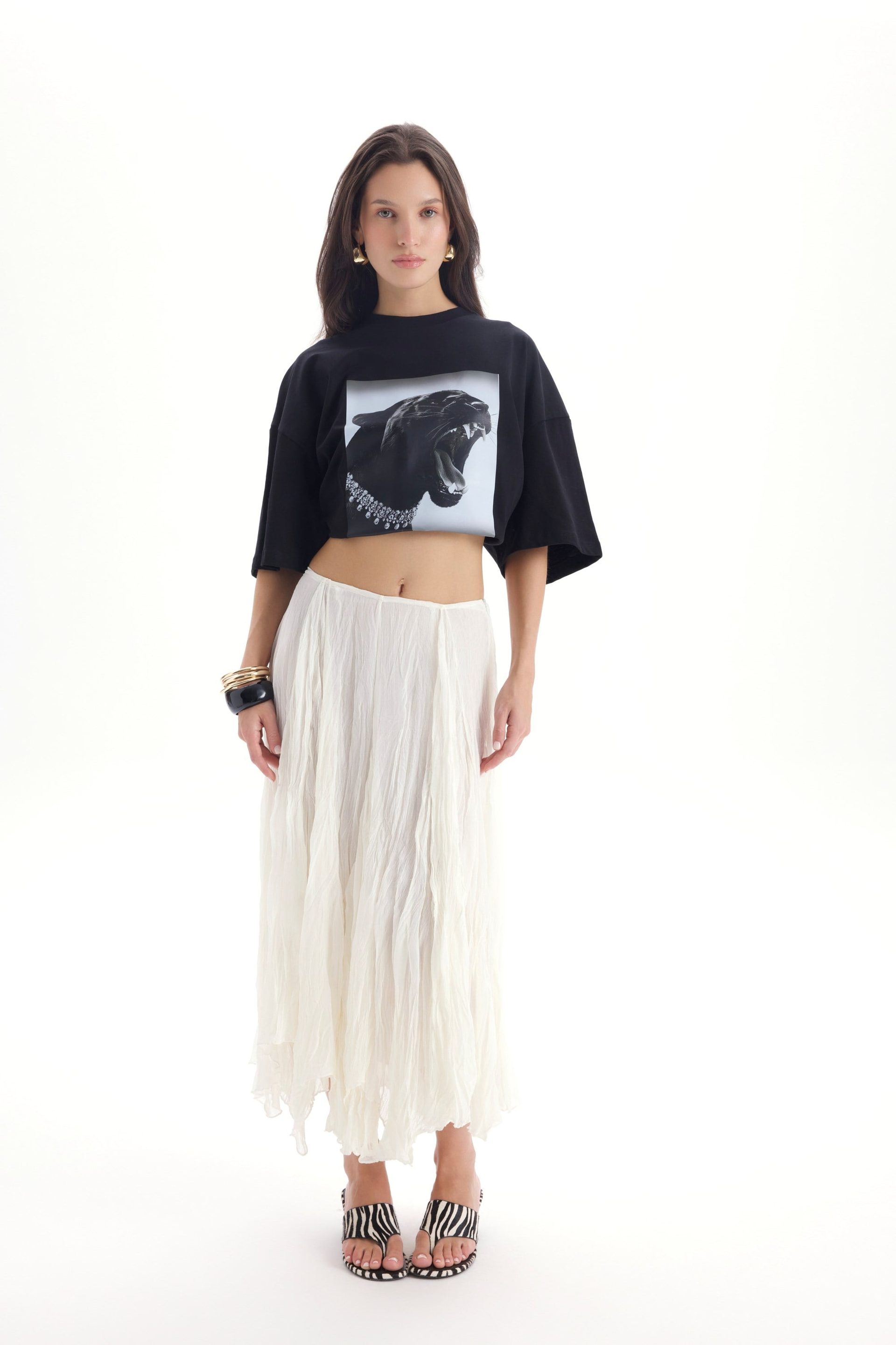 Assa Pleated Ecru Skirt