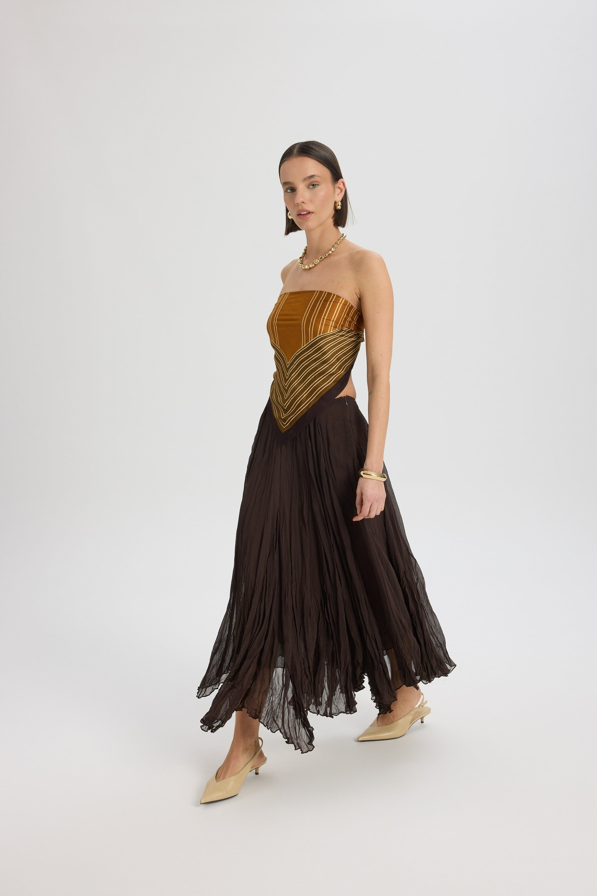 Assa Pleated Brown Skirt