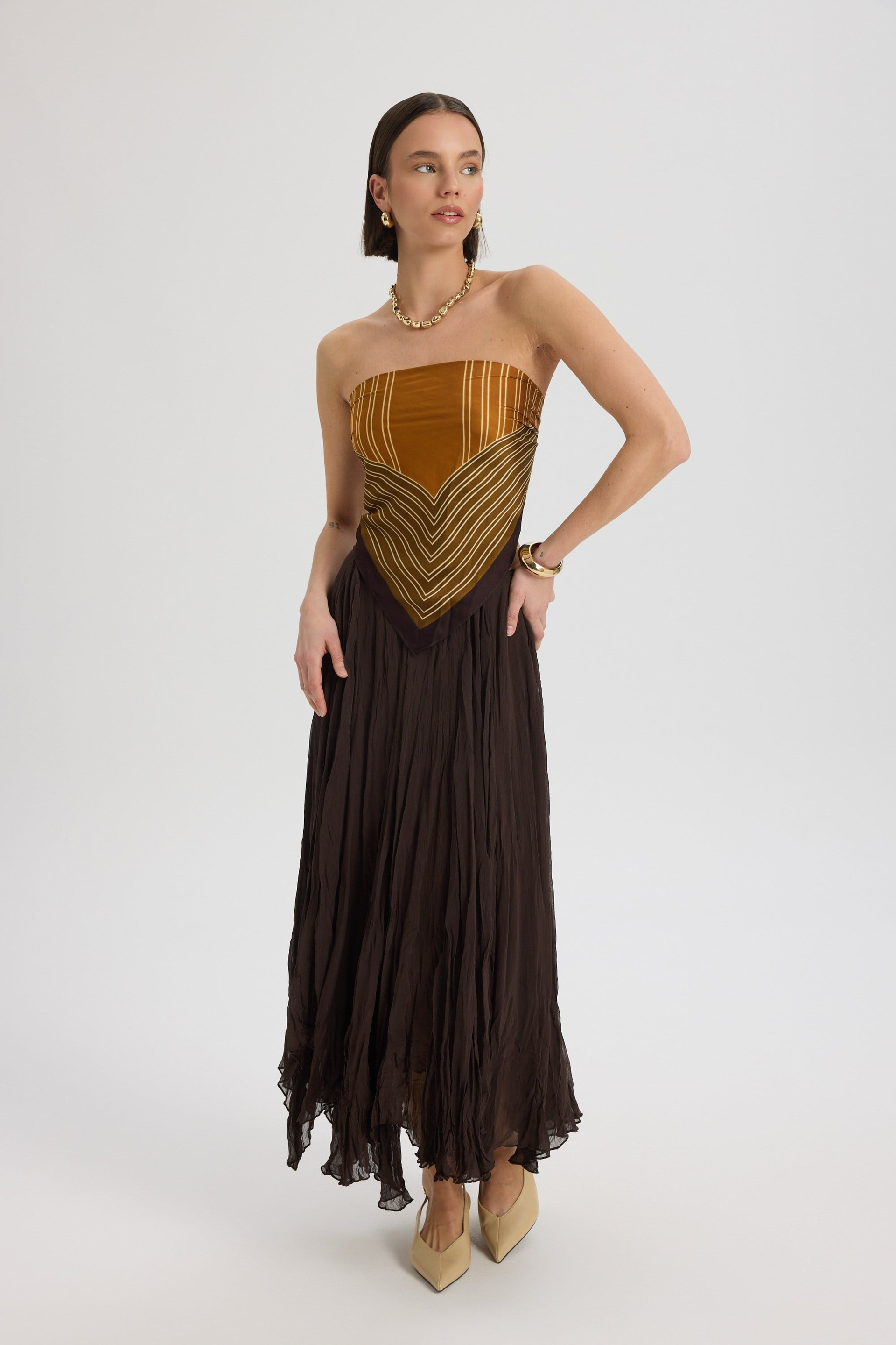 Assa Pleated Brown Skirt