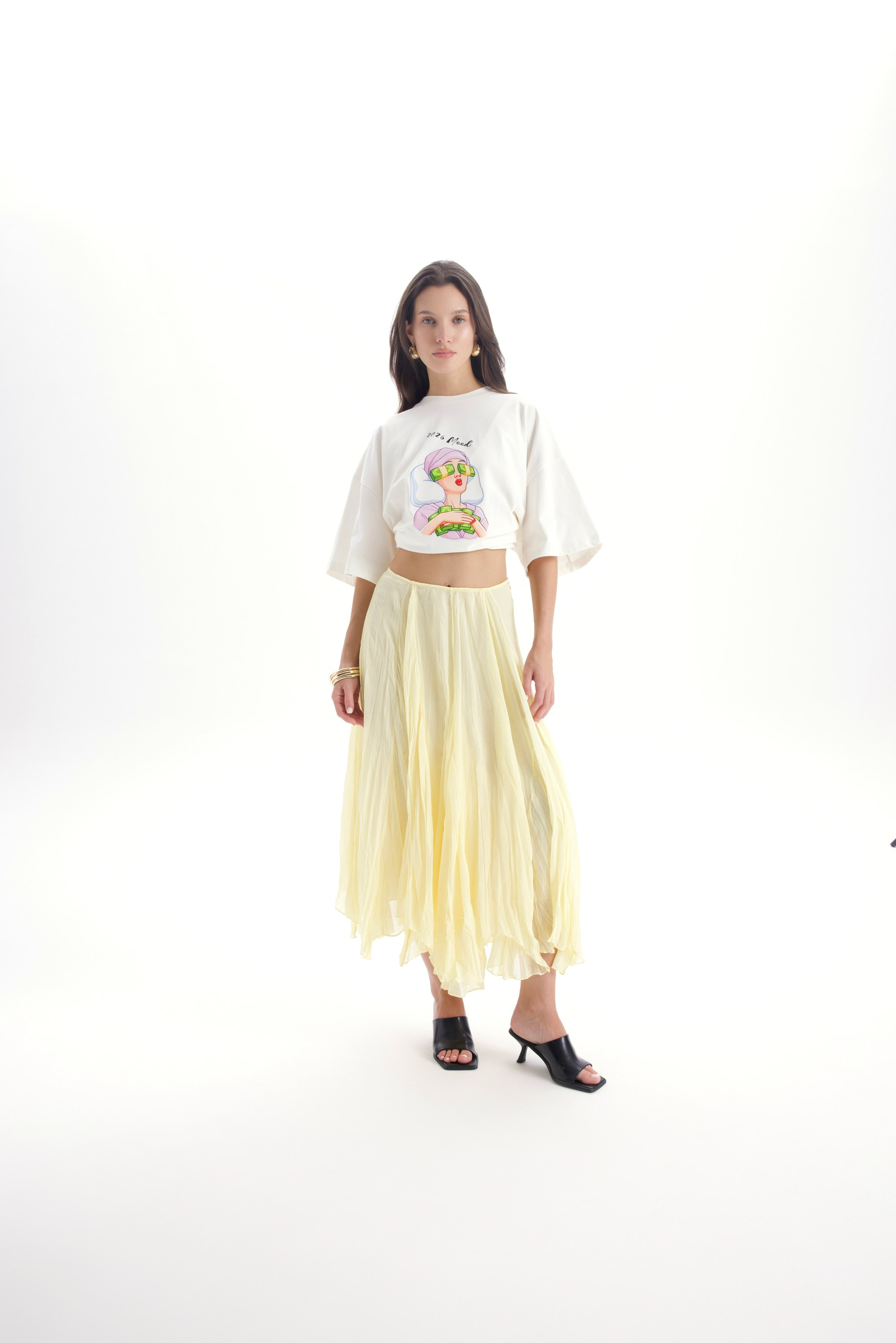 Assa Pleated Yellow Skirt