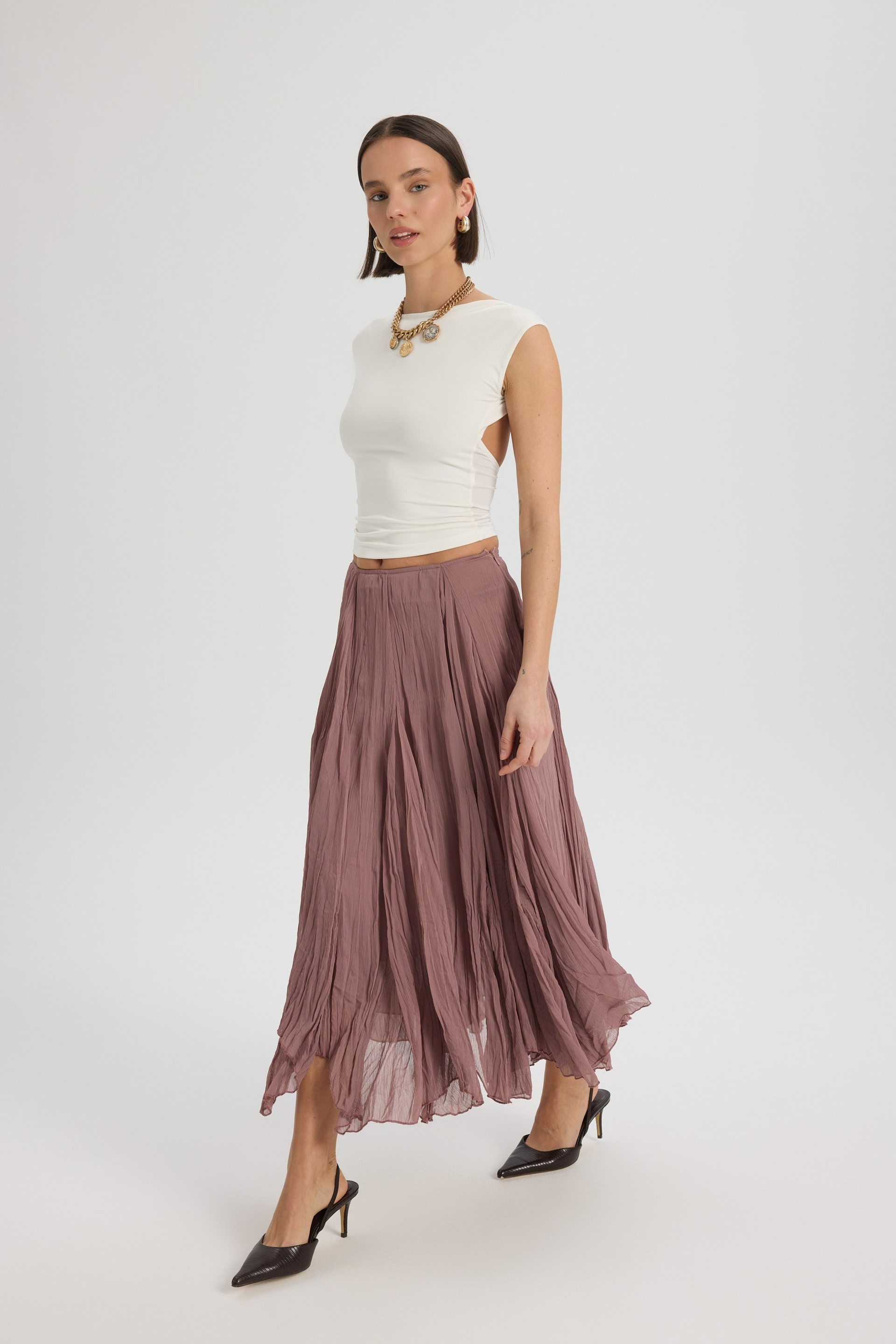 Assa Taupe Pleated Skirt