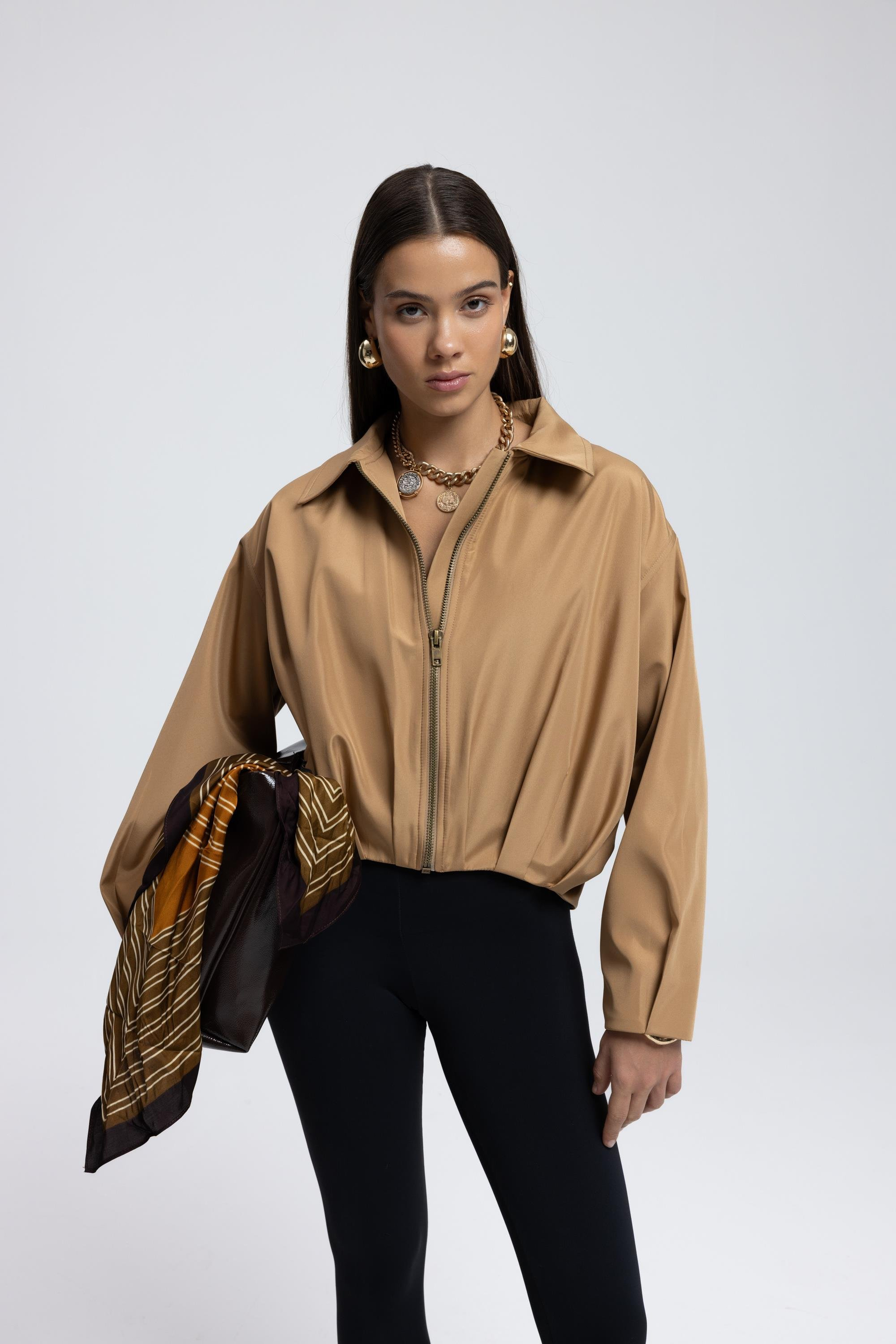 Astrid Mevsimlik Camel Kısa Bomber Ceket