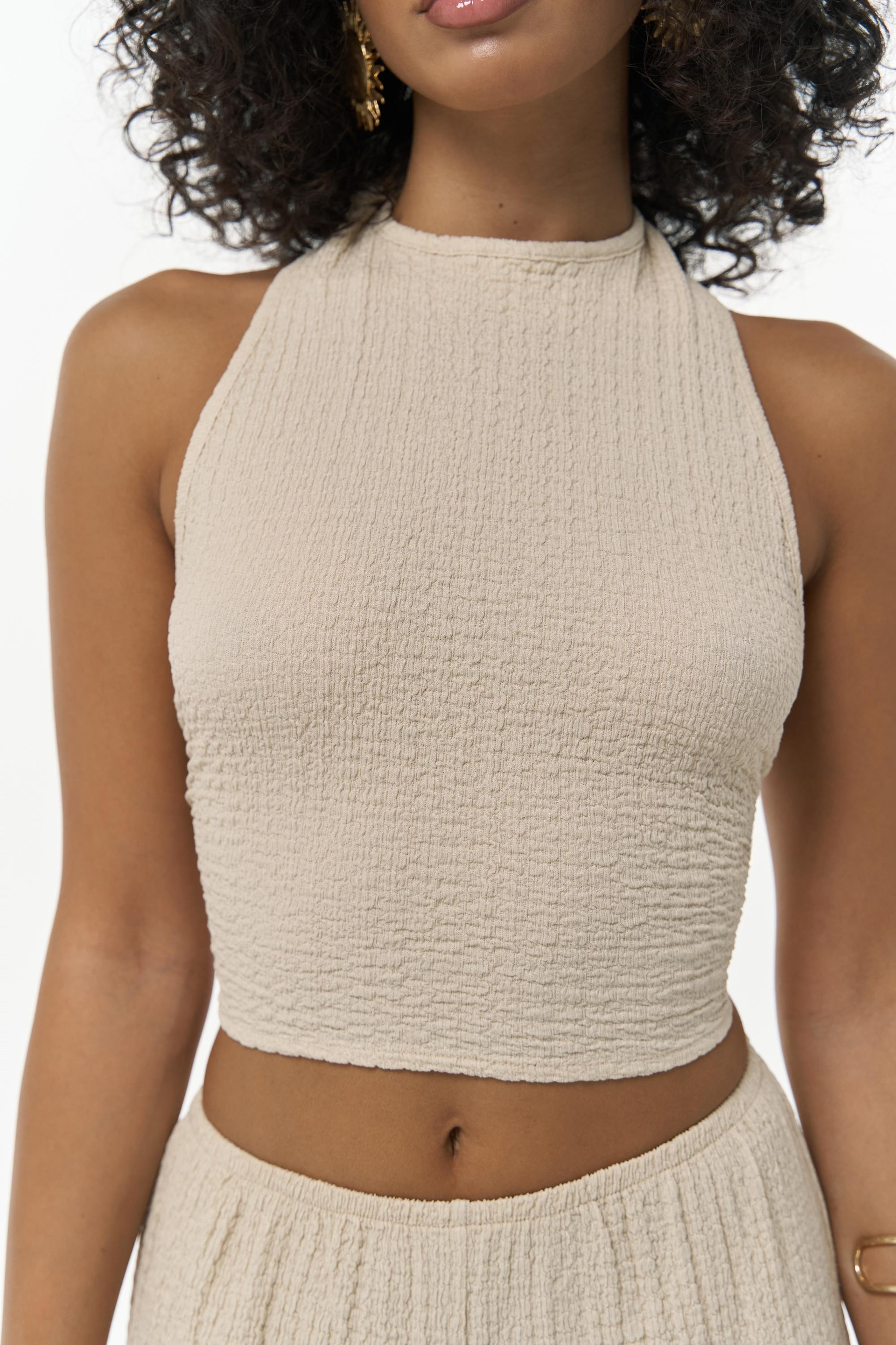 Ayshe Bağlamalı Bej Crop Pantolon Takım