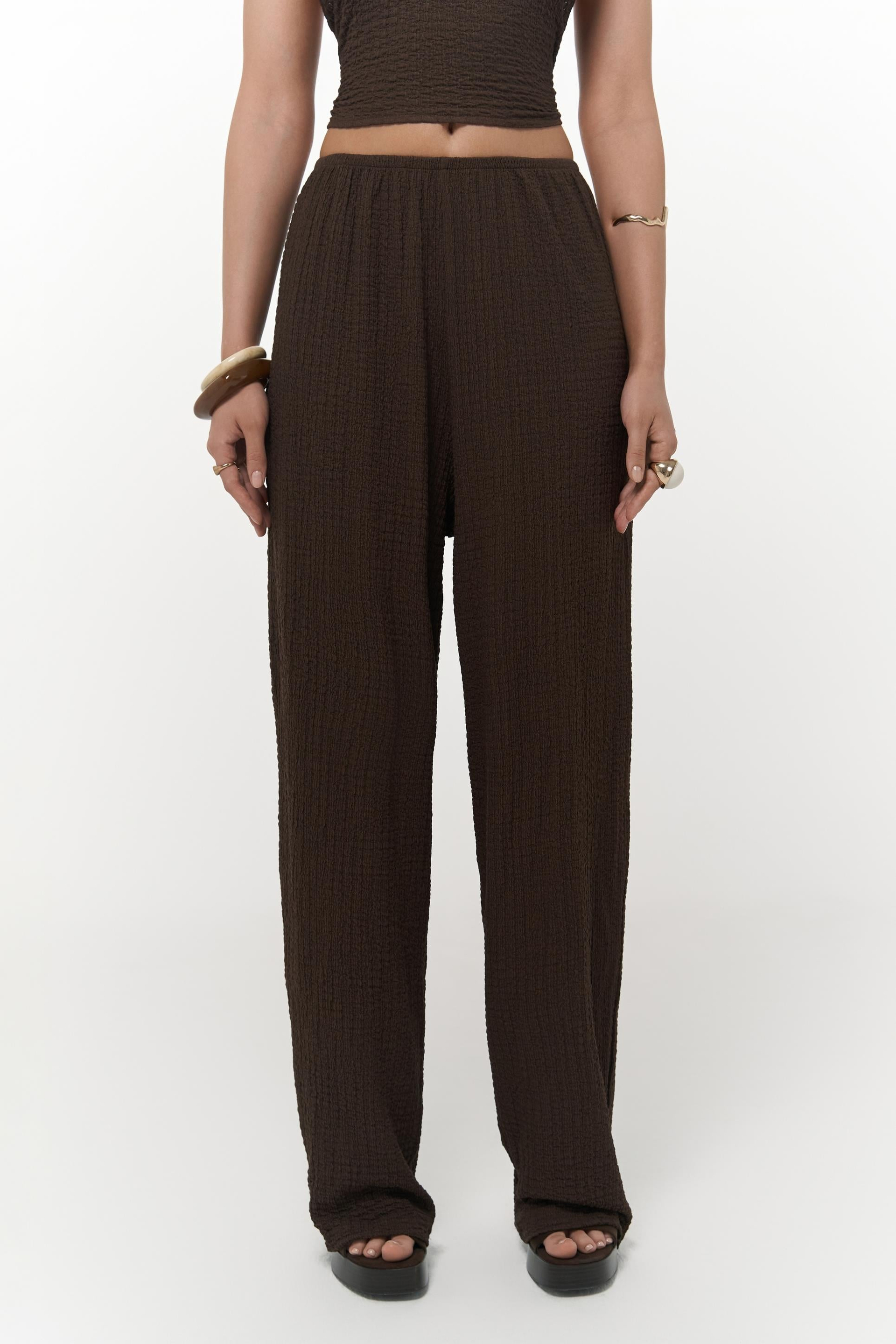Ayshe Bağlamalı Kahve Crop Pantolon Takım