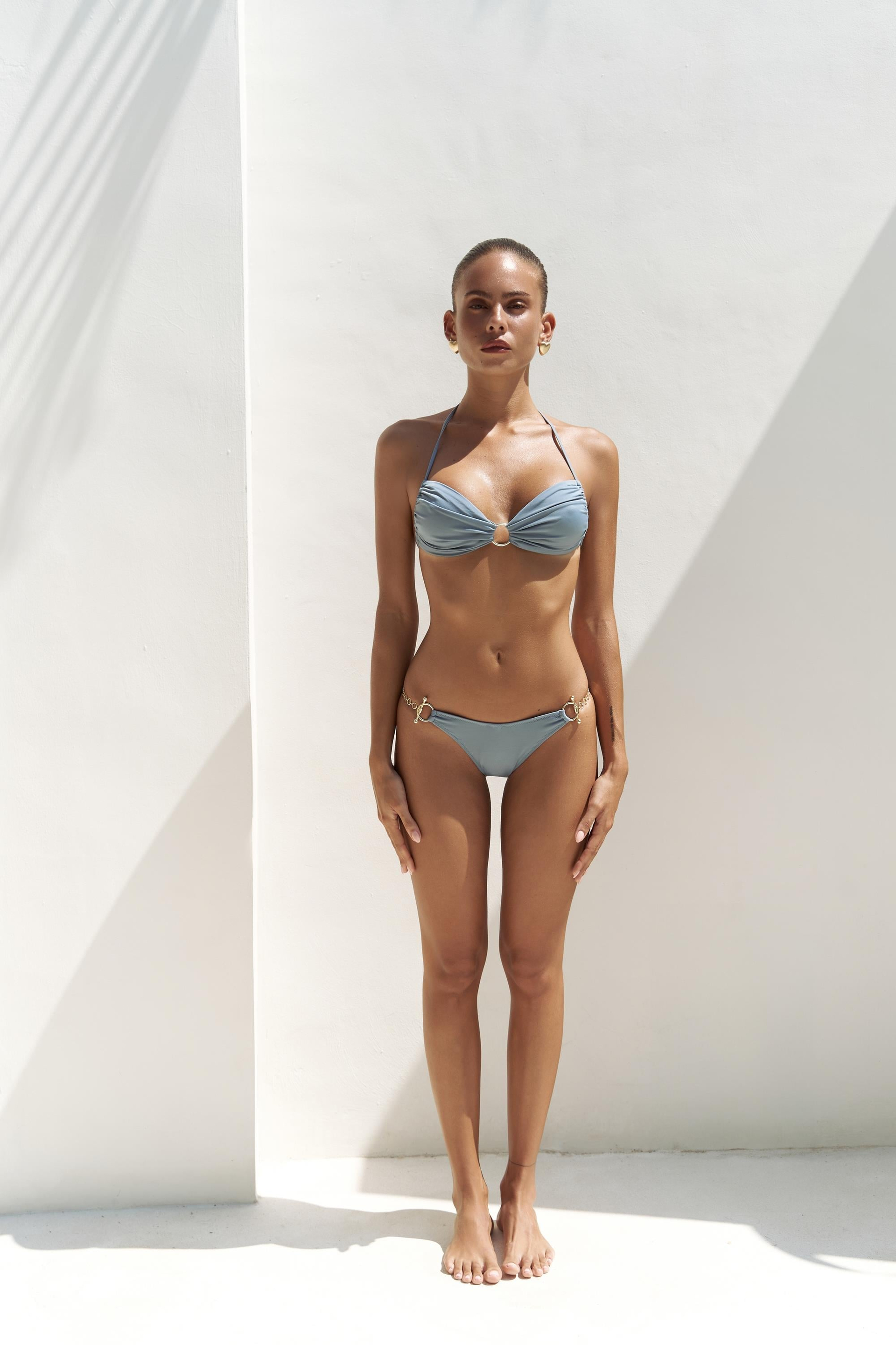 Ayunah Bağlamalı Halka Detay Mavi Bikini Üstü