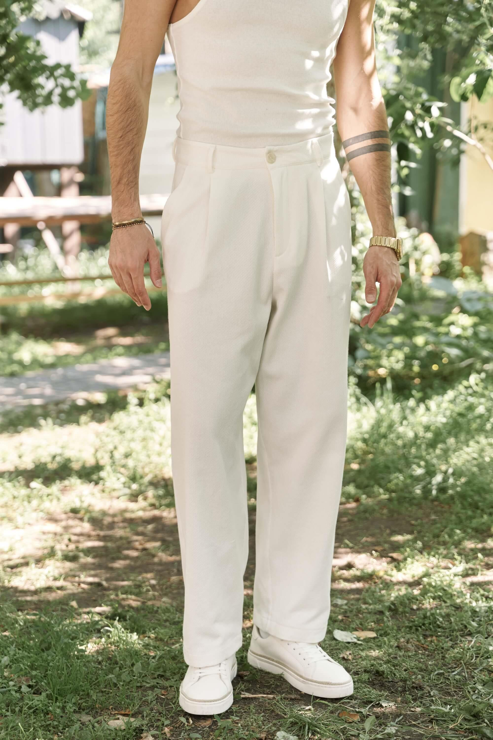 Ayyubay Pileli Ekru Erkek Pantolon