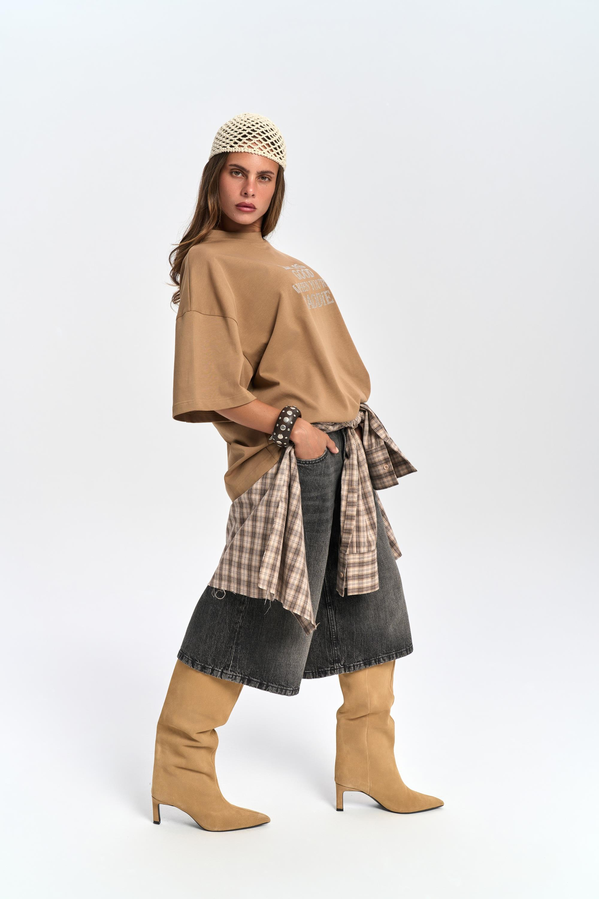 Baddie Oversize Açık Haki T-Shirt