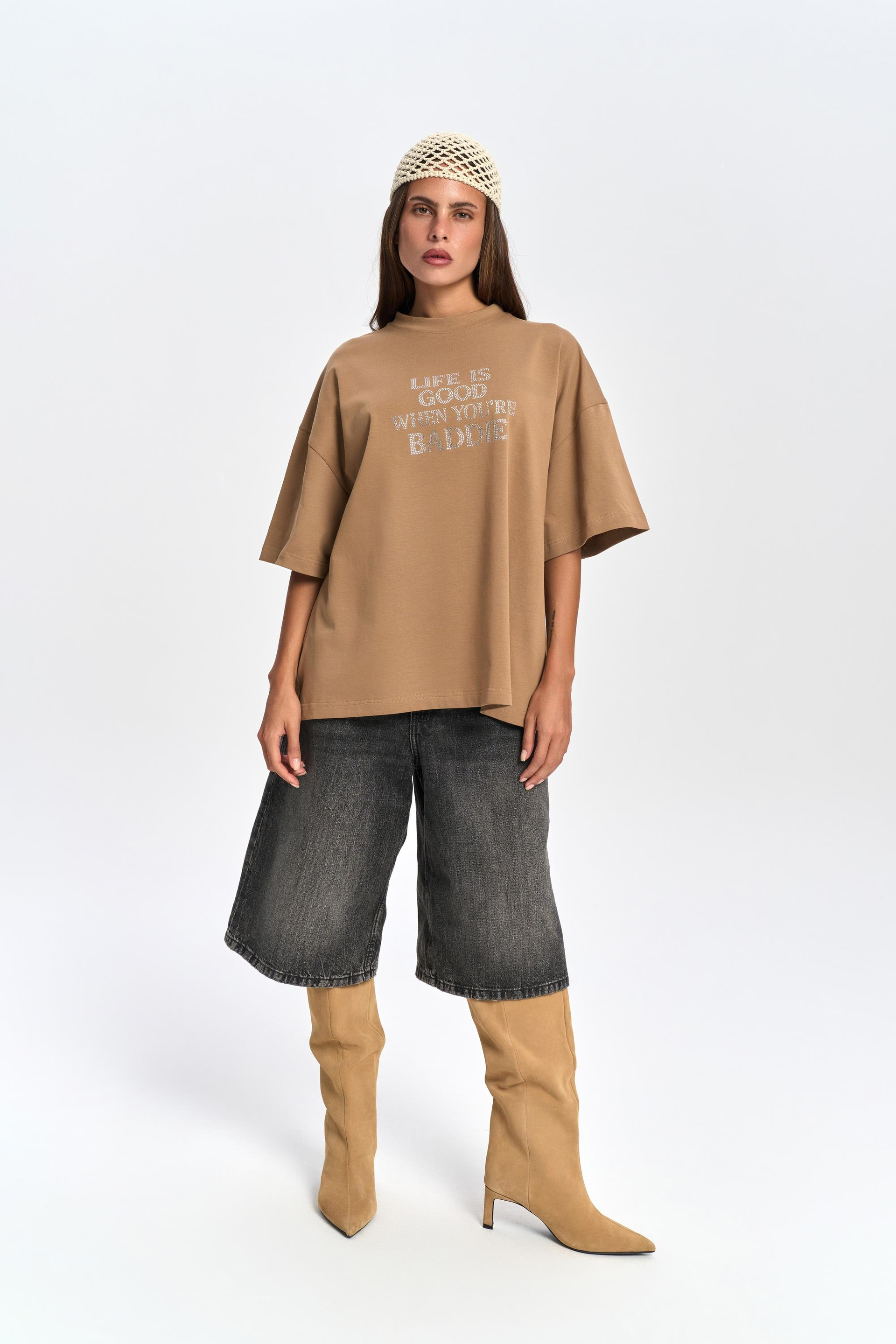 Baddie Oversize Açık Haki T-Shirt