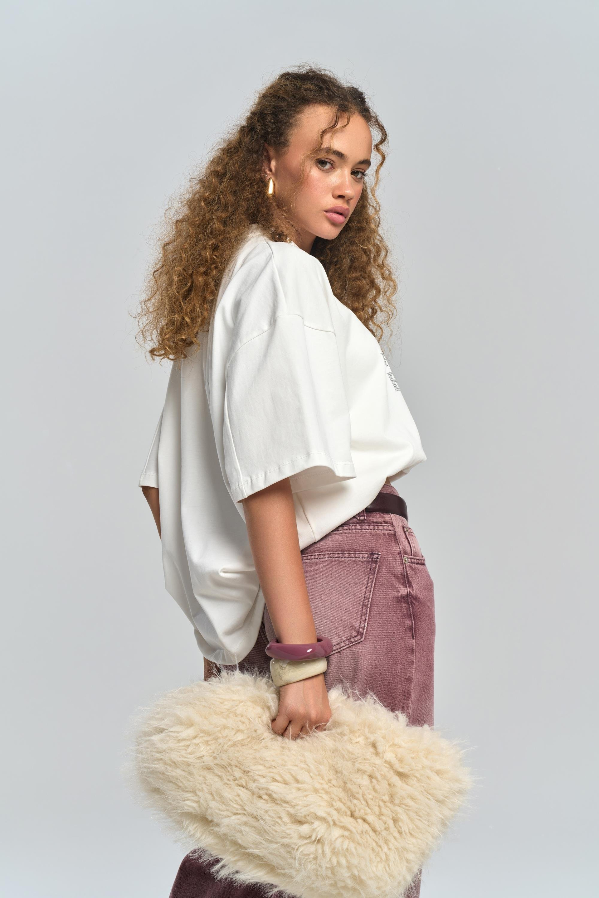 Baddie Oversize Beyaz T-Shirt