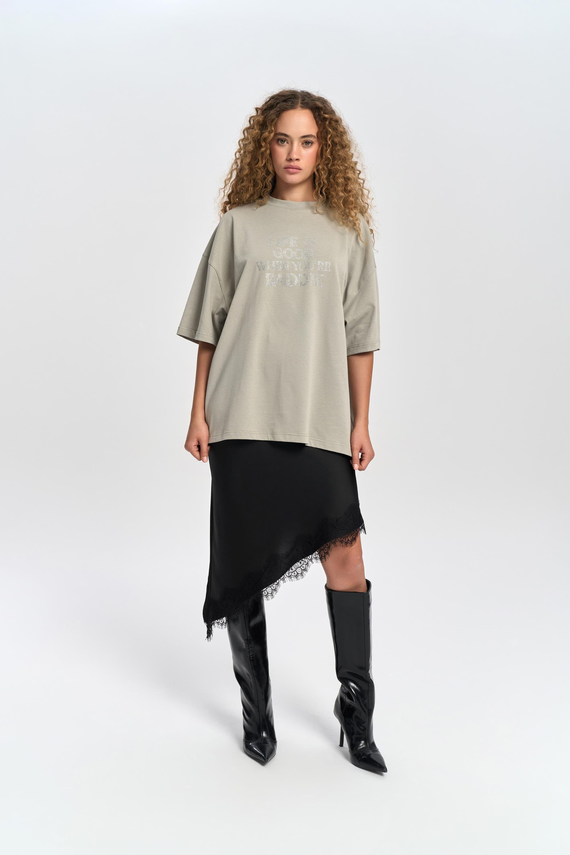 Baddie Oversize Duman T-Shirt