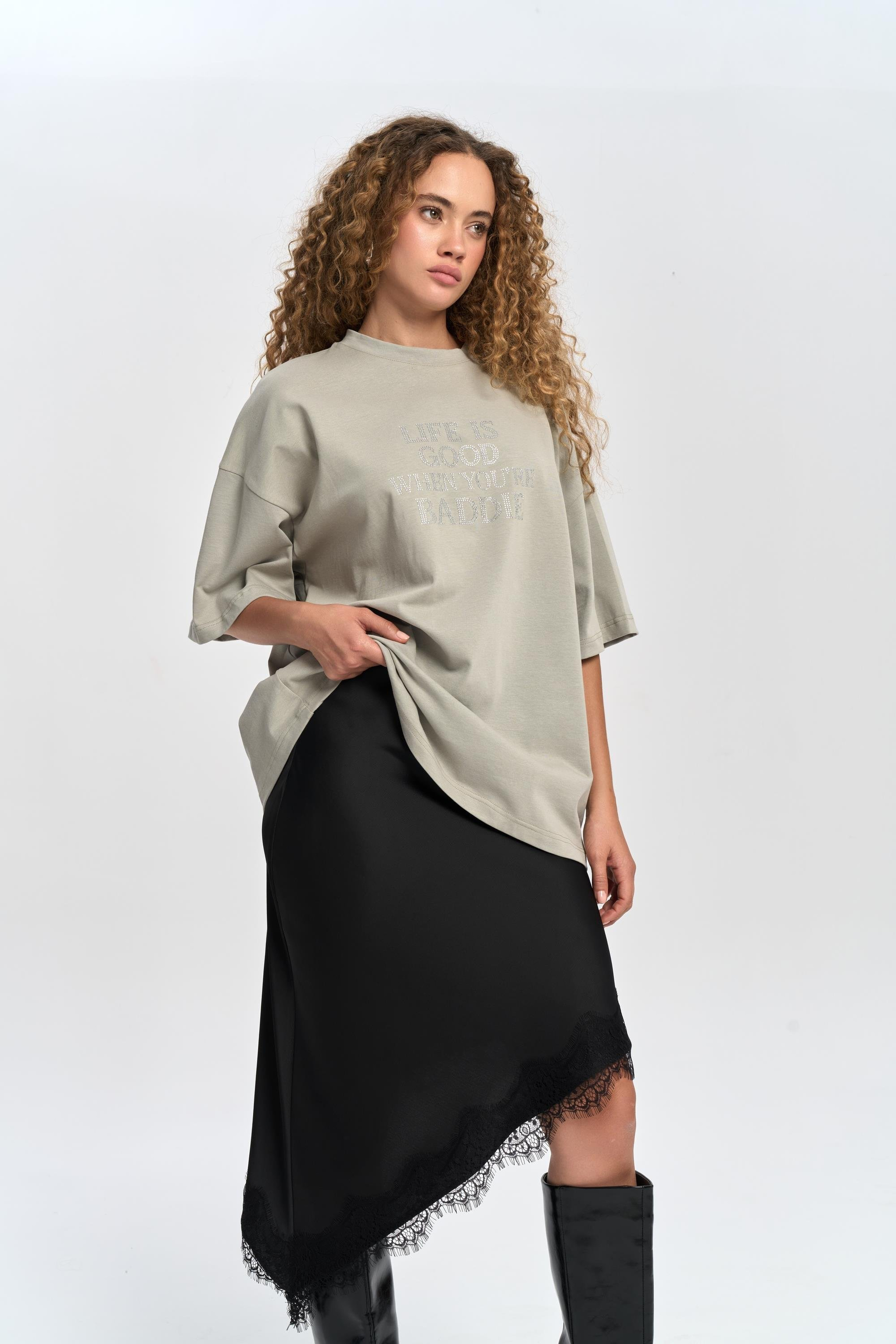 Baddie Oversize Duman T-Shirt