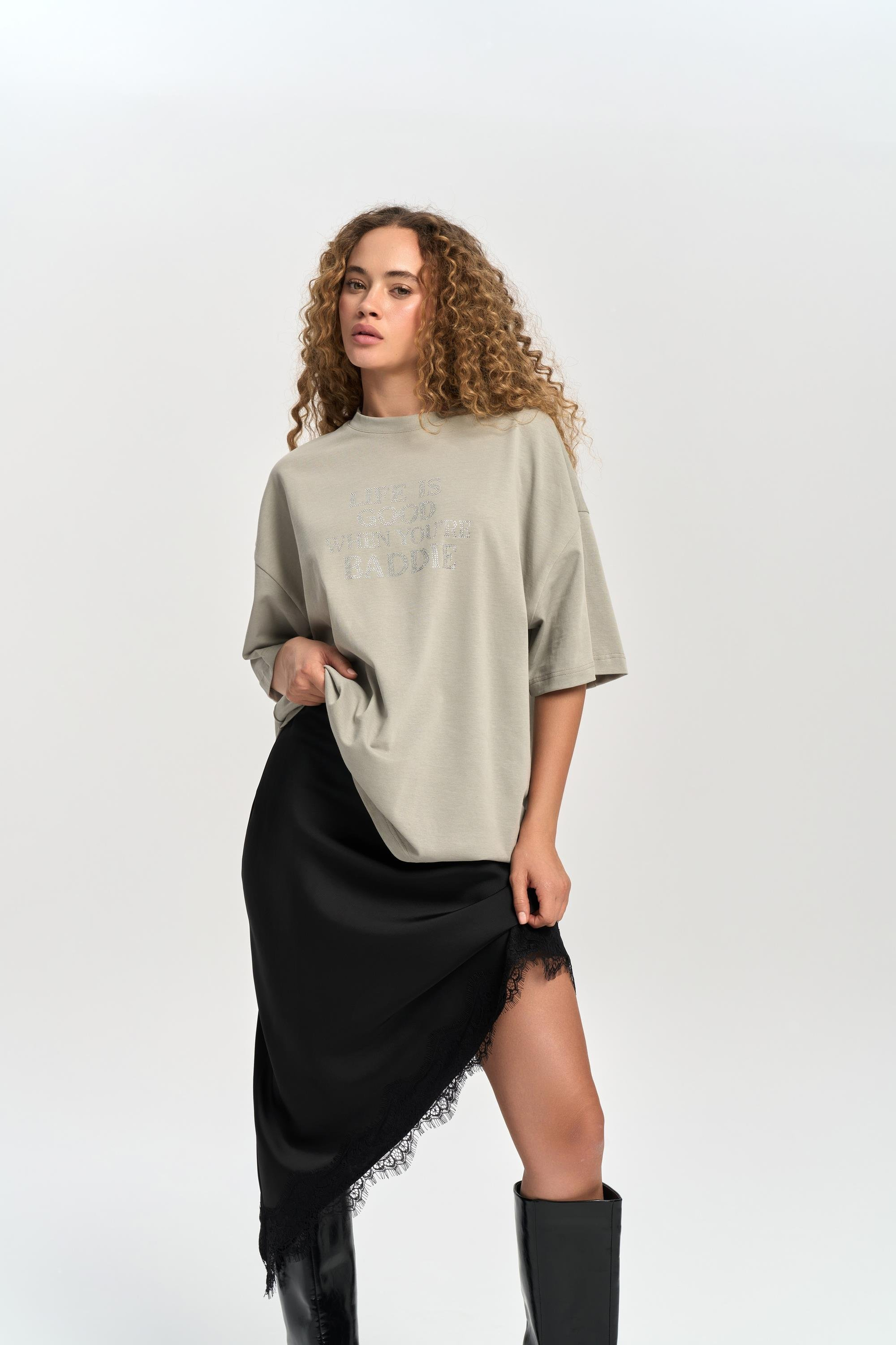 Baddie Oversize Duman T-Shirt