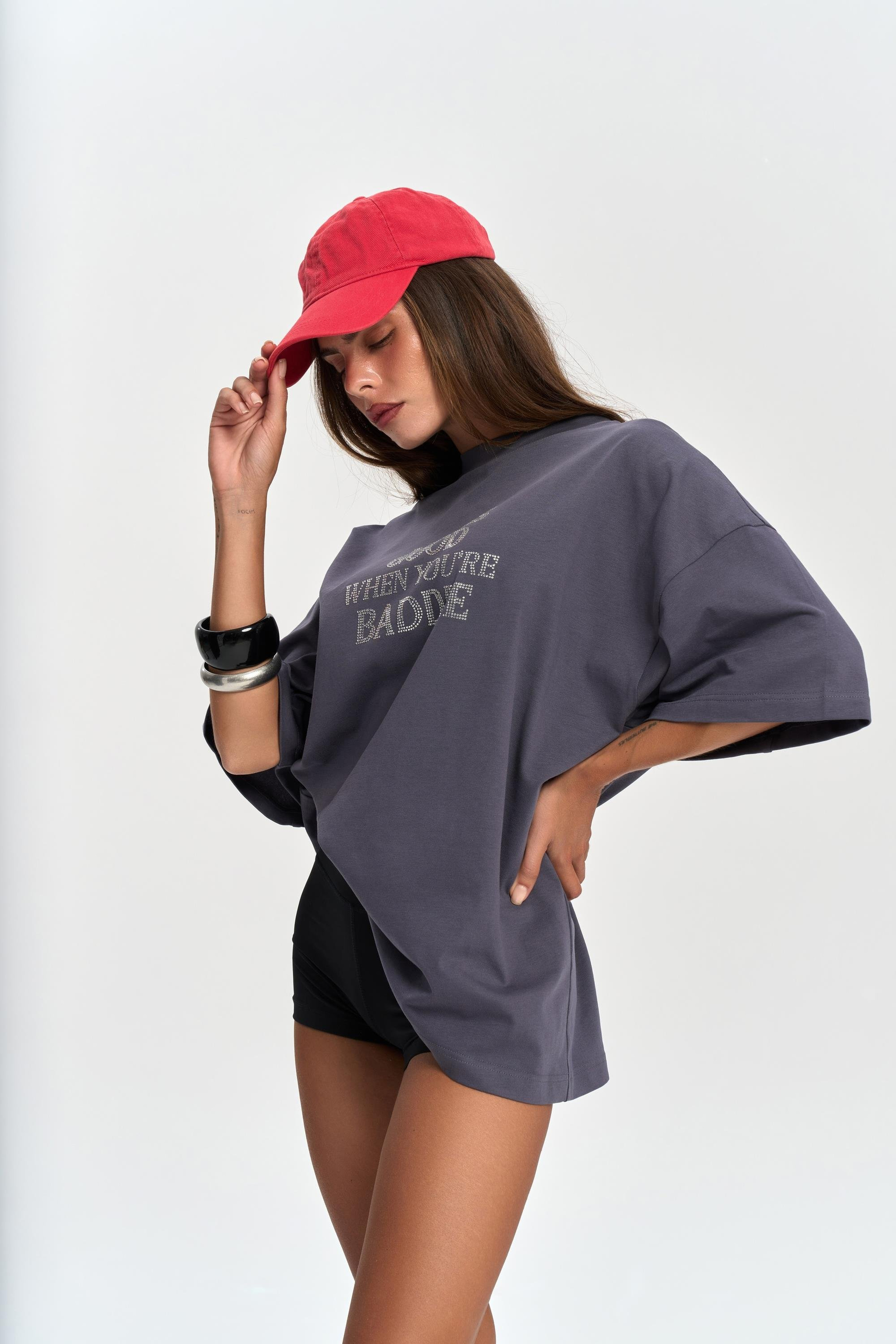 Baddie Oversize Füme T-Shirt 