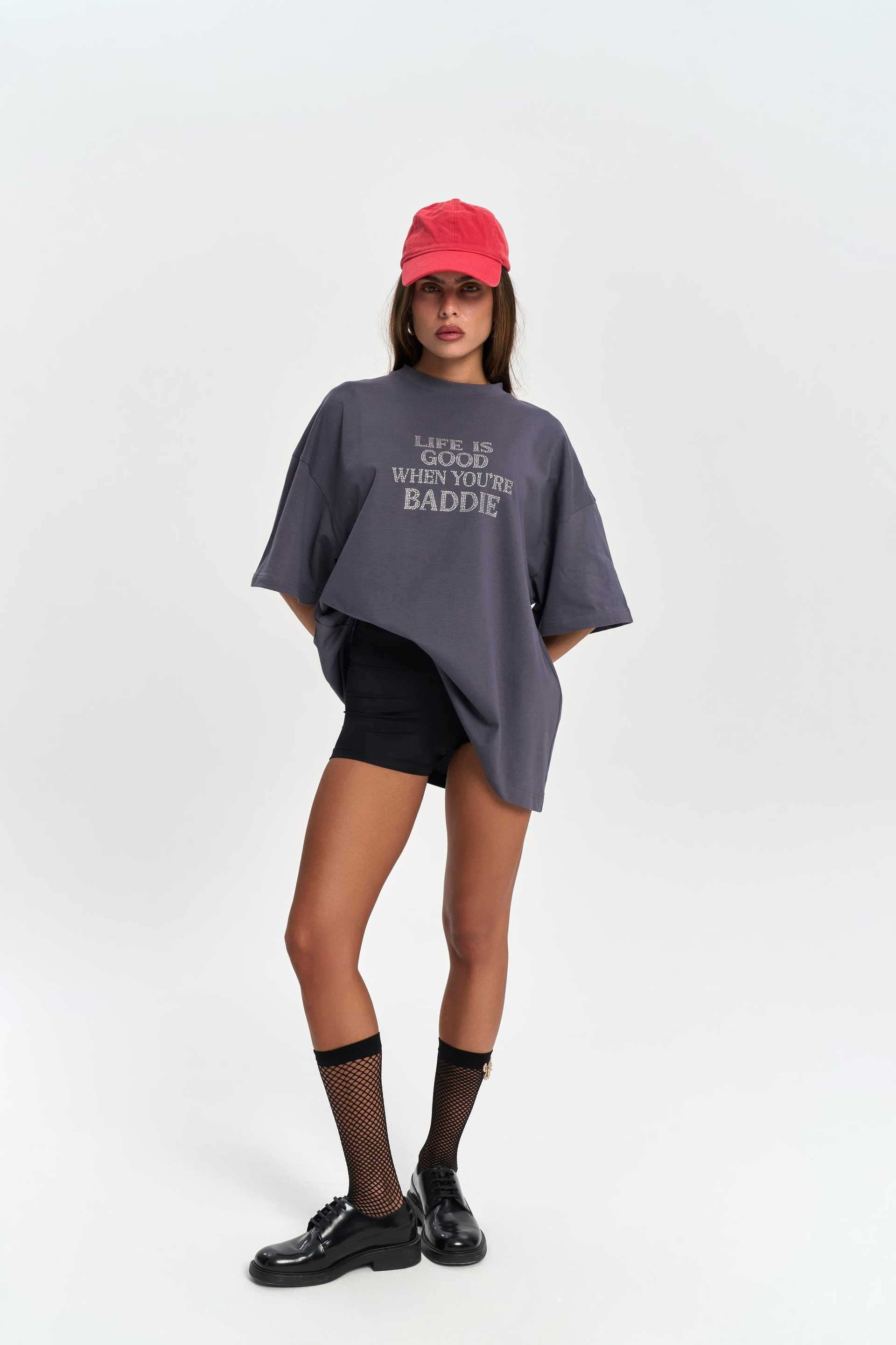 Baddie Oversize Füme T-Shirt 